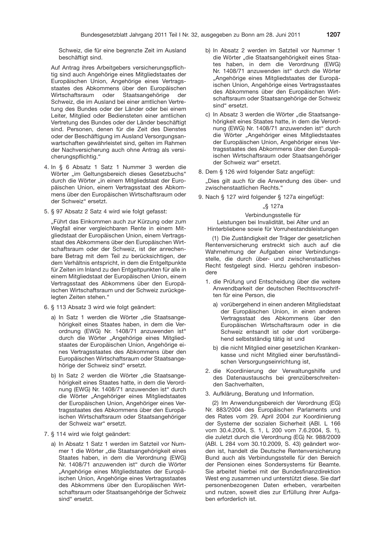 BGBl. 2011, Seite 1207 — Originalseite als Abbildung