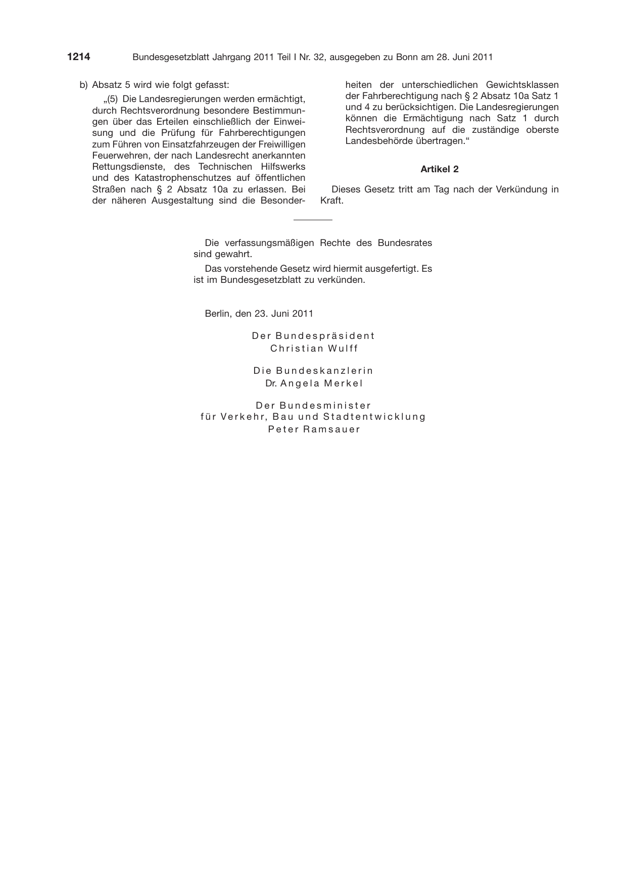 BGBl. 2011, Seite 1214 — Originalseite als Abbildung