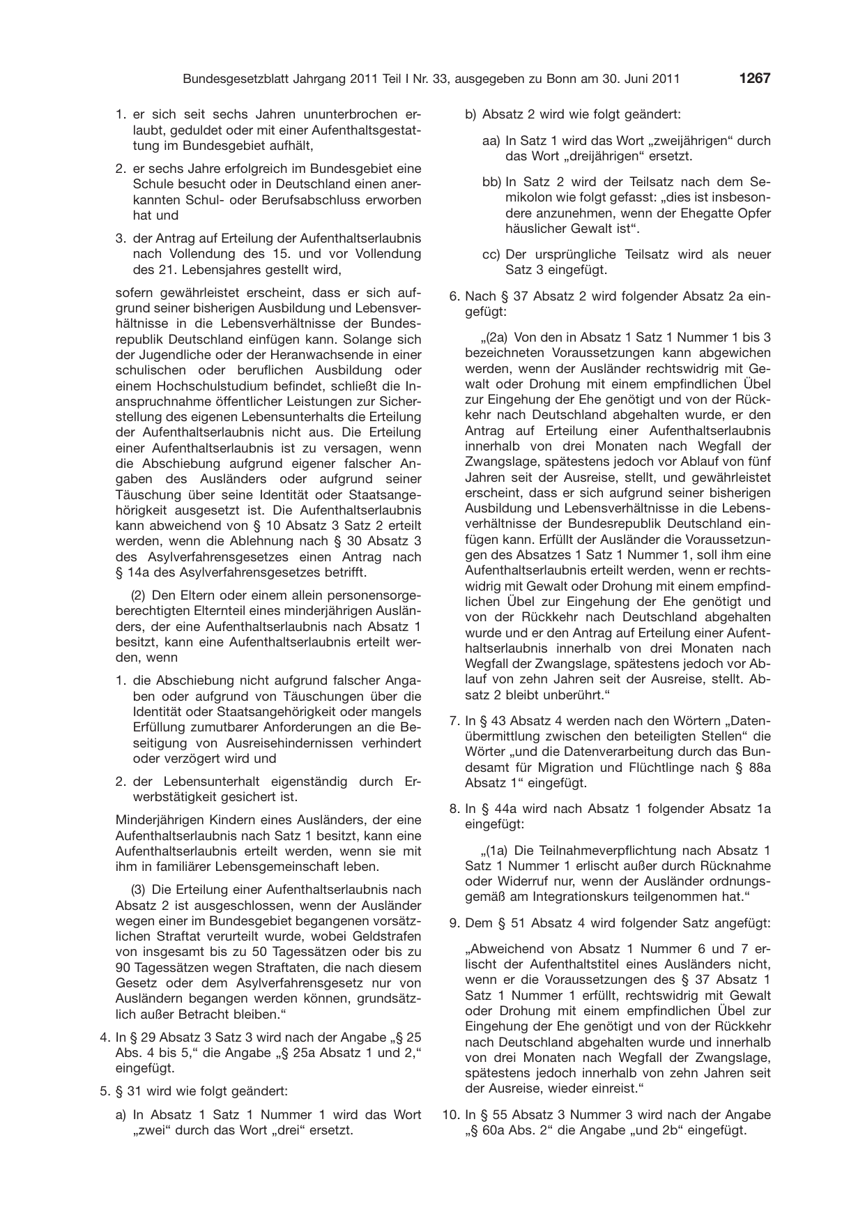 BGBl. 2011, Seite 1267 — Originalseite als Abbildung
