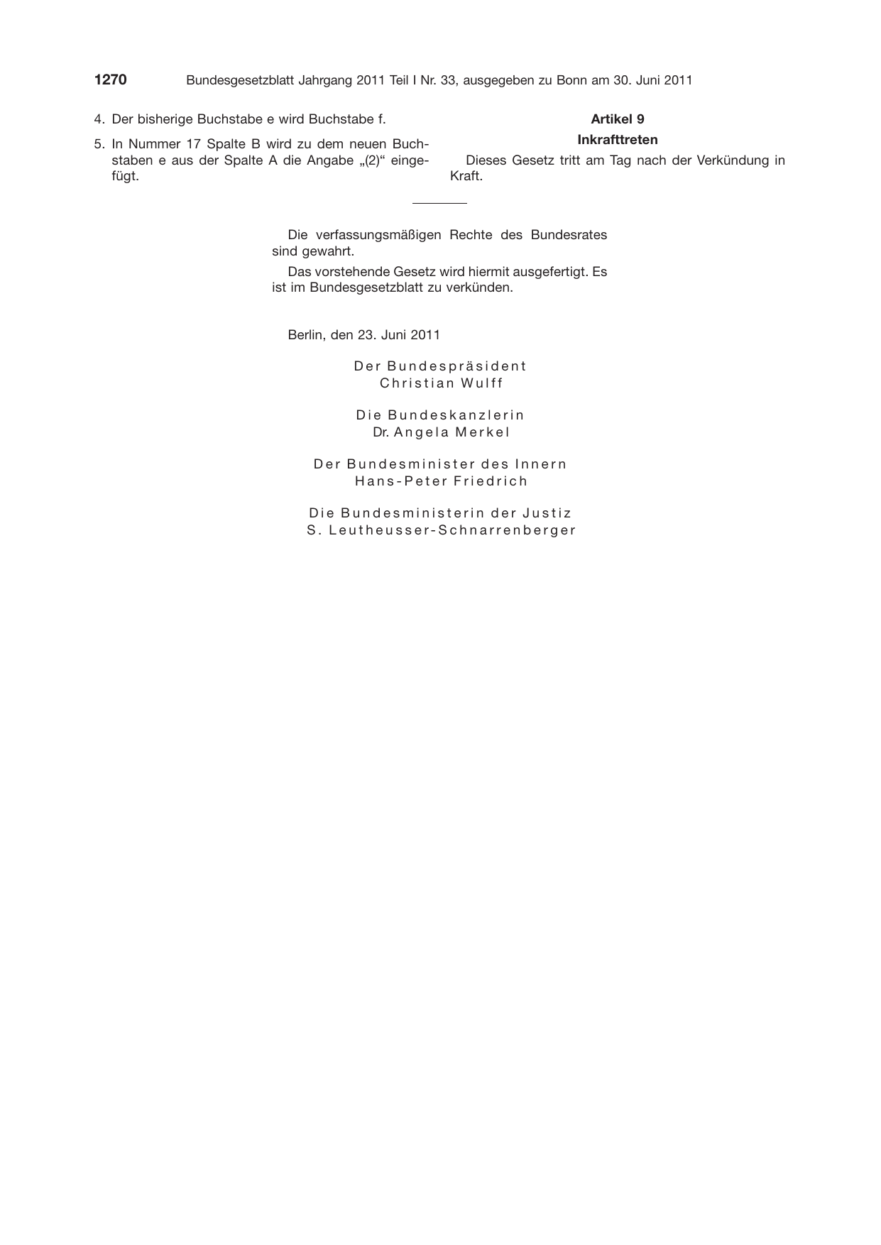 BGBl. 2011, Seite 1270 — Originalseite als Abbildung