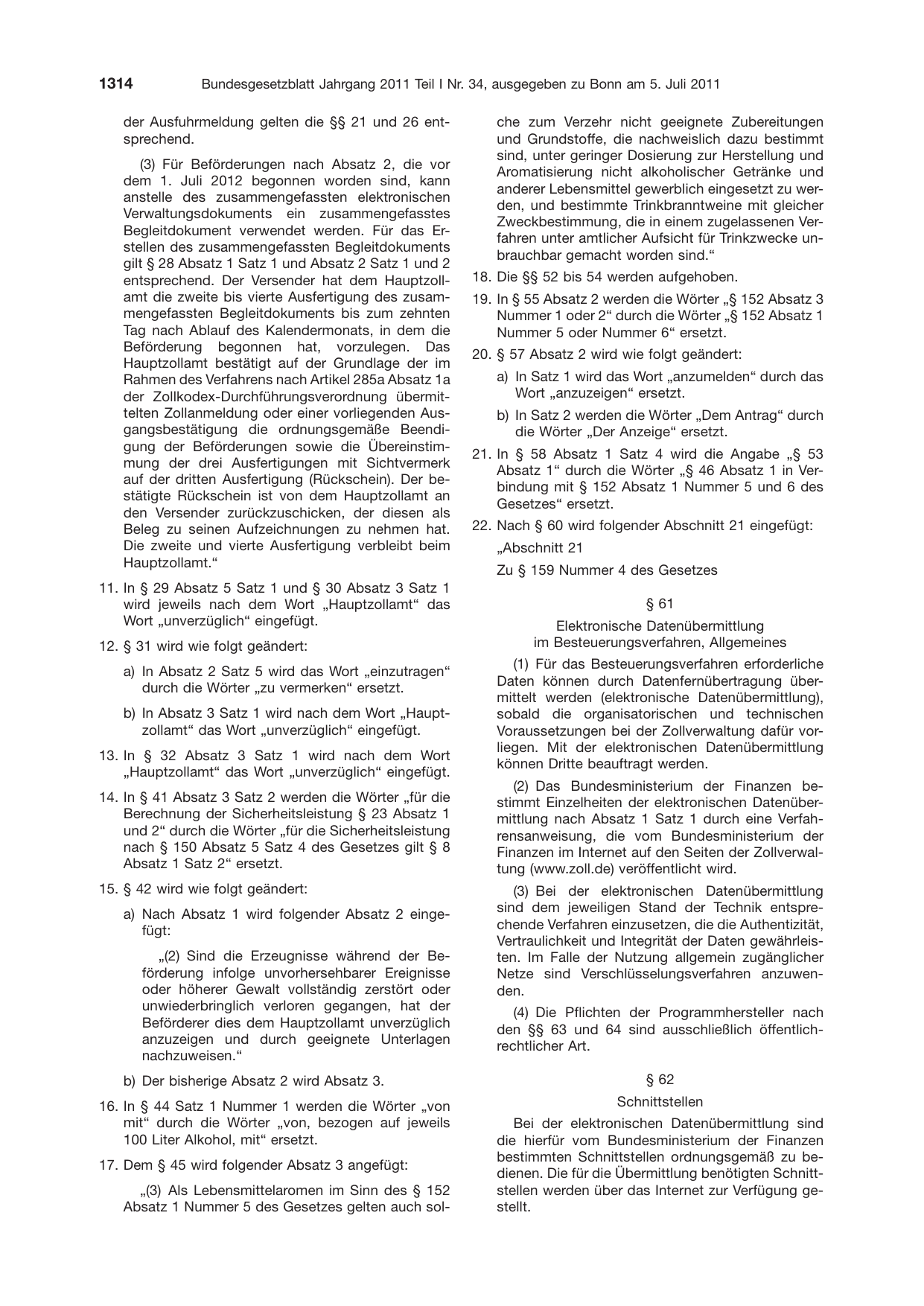 BGBl. 2011, Seite 1314 — Originalseite als Abbildung