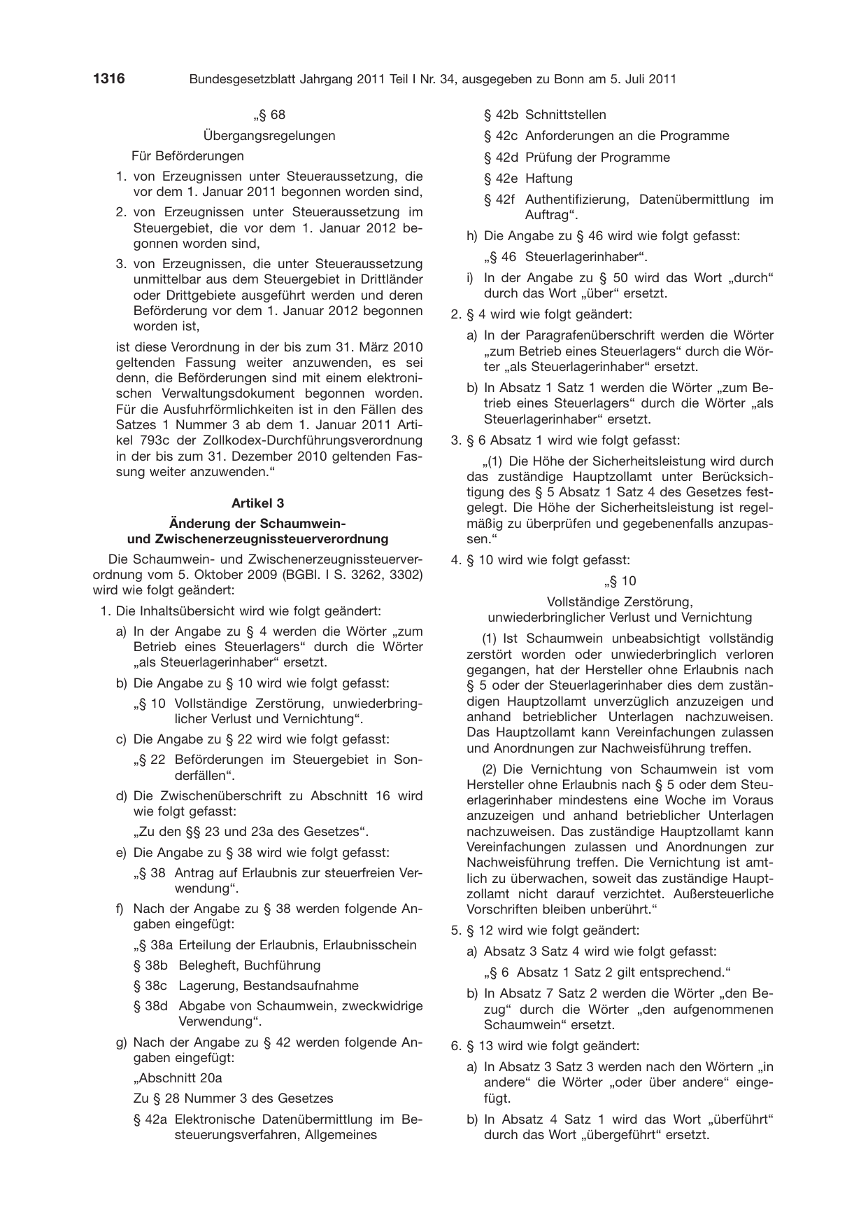 BGBl. 2011, Seite 1316 — Originalseite als Abbildung