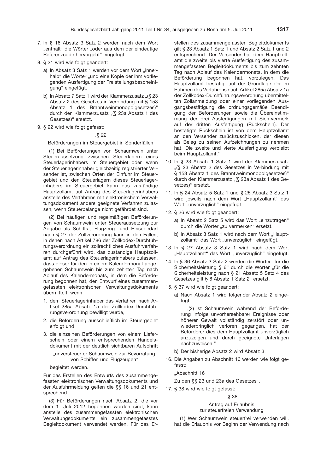 BGBl. 2011, Seite 1317 — Originalseite als Abbildung