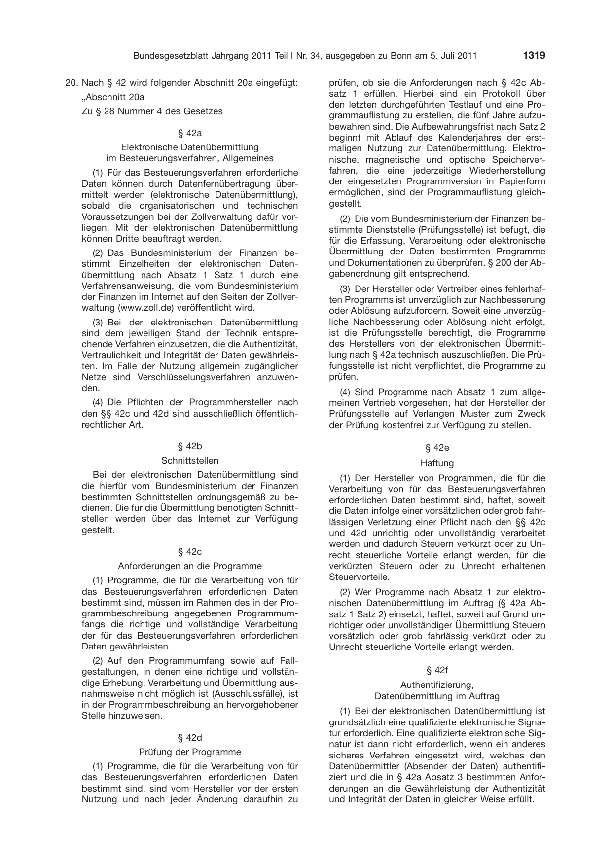 BGBl. 2011, Seite 1319 — Originalseite als Abbildung