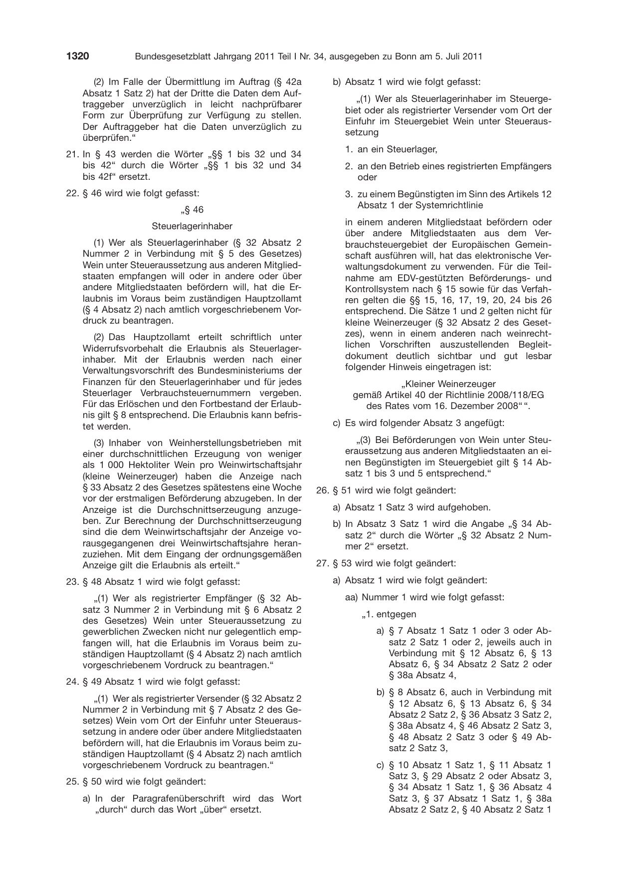 BGBl. 2011, Seite 1320 — Originalseite als Abbildung