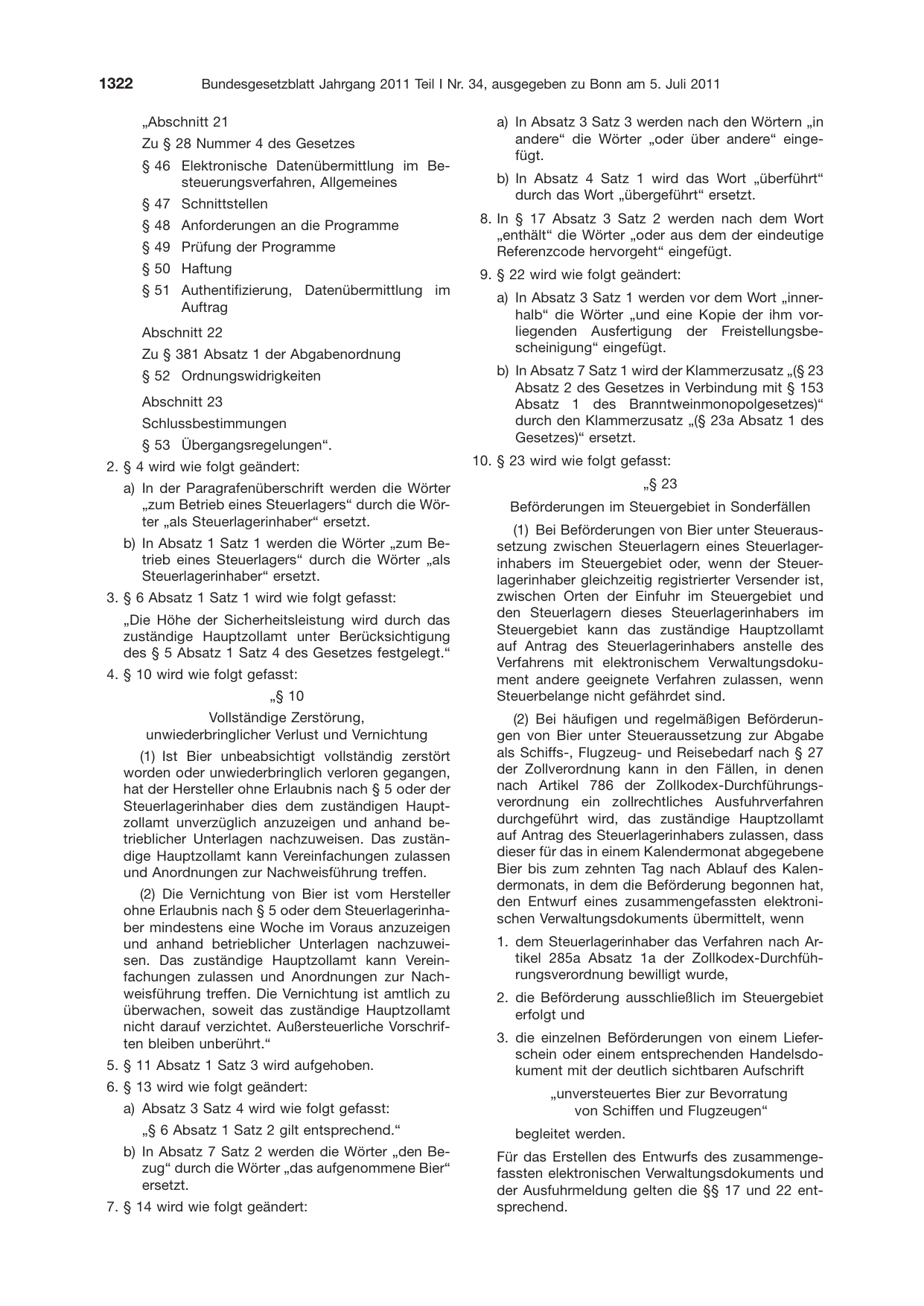 BGBl. 2011, Seite 1322 — Originalseite als Abbildung