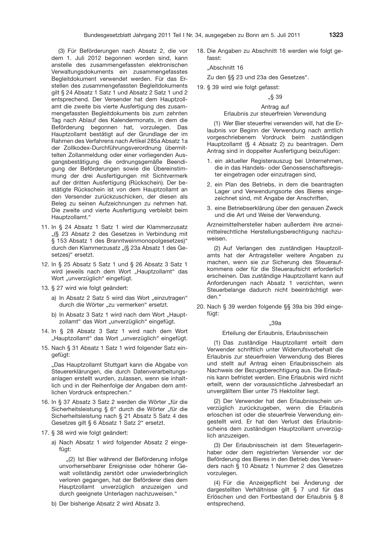 BGBl. 2011, Seite 1323 — Originalseite als Abbildung