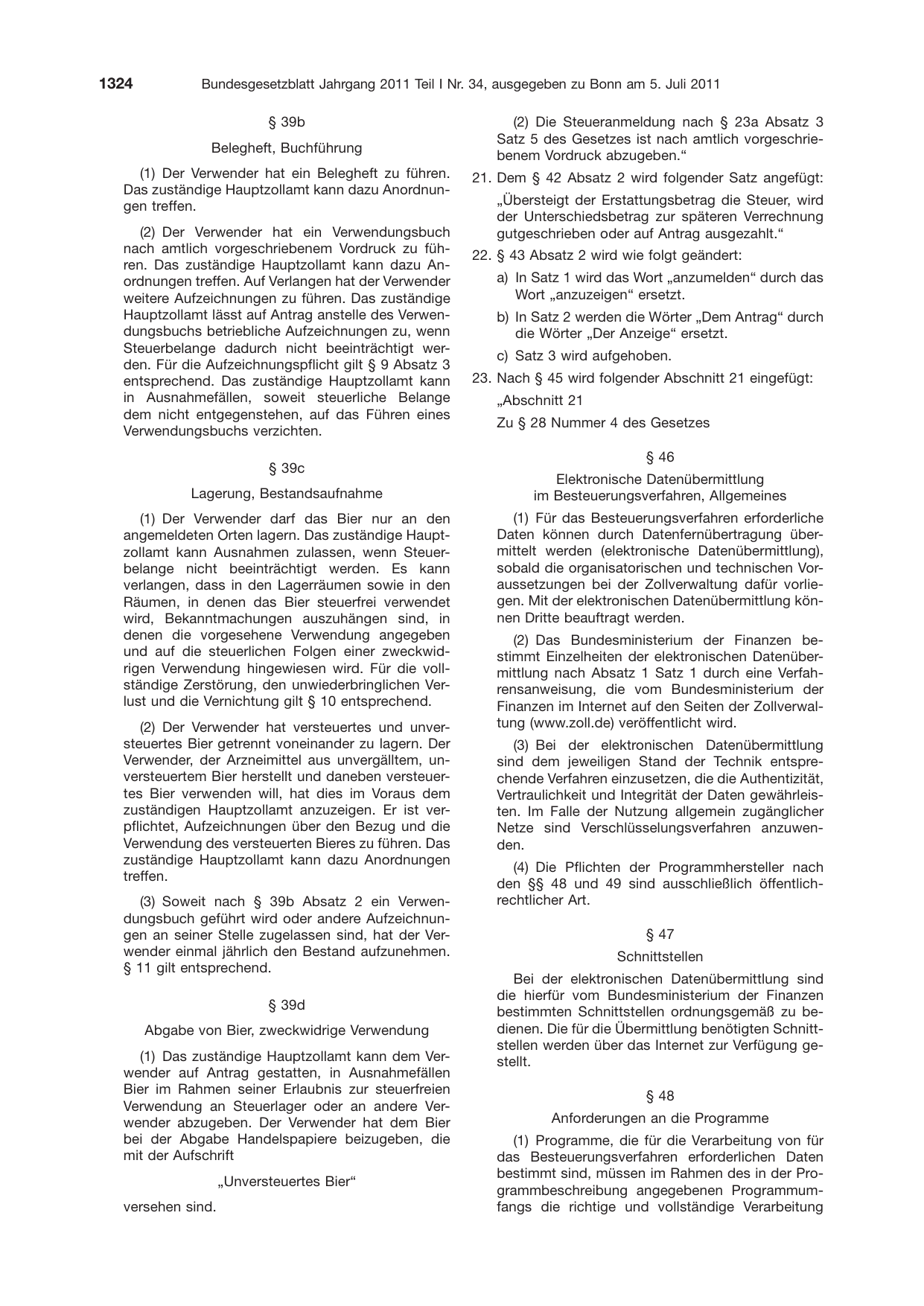 BGBl. 2011, Seite 1324 — Originalseite als Abbildung