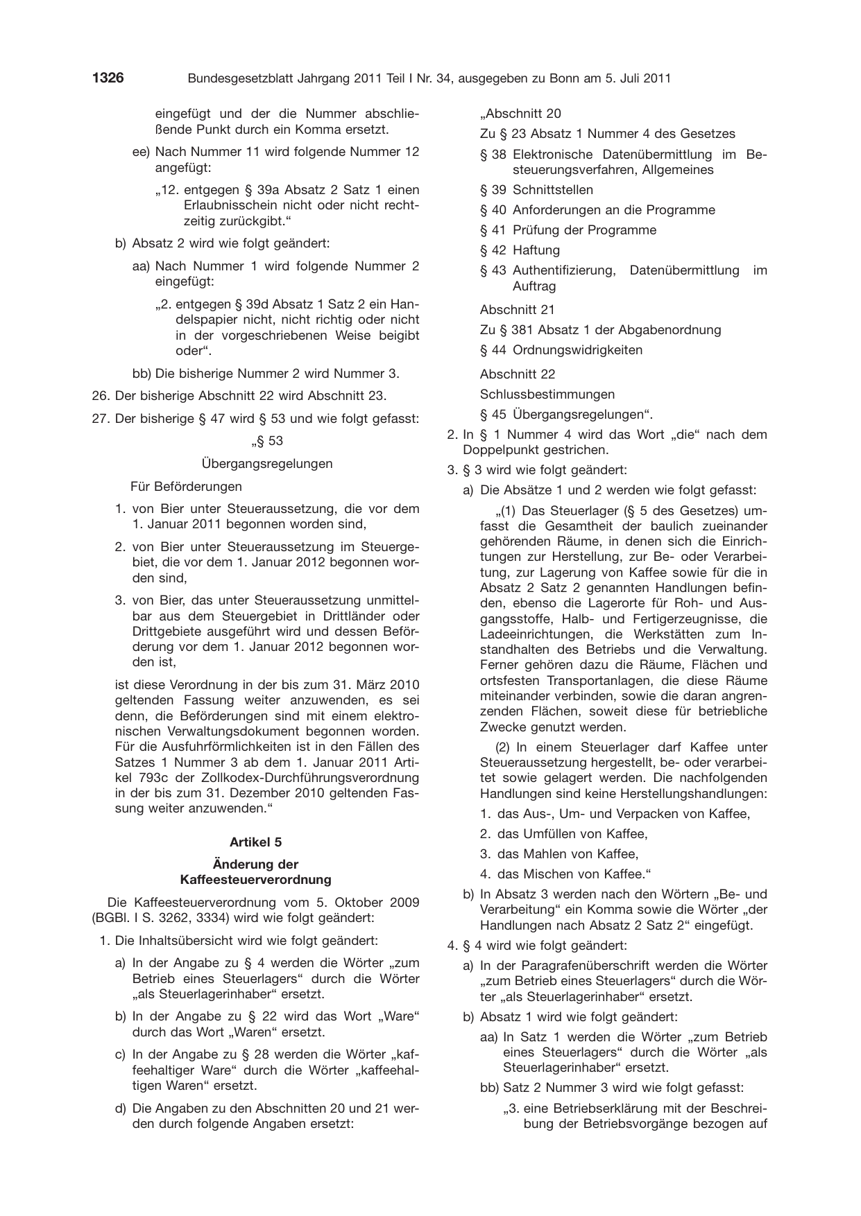 BGBl. 2011, Seite 1326 — Originalseite als Abbildung