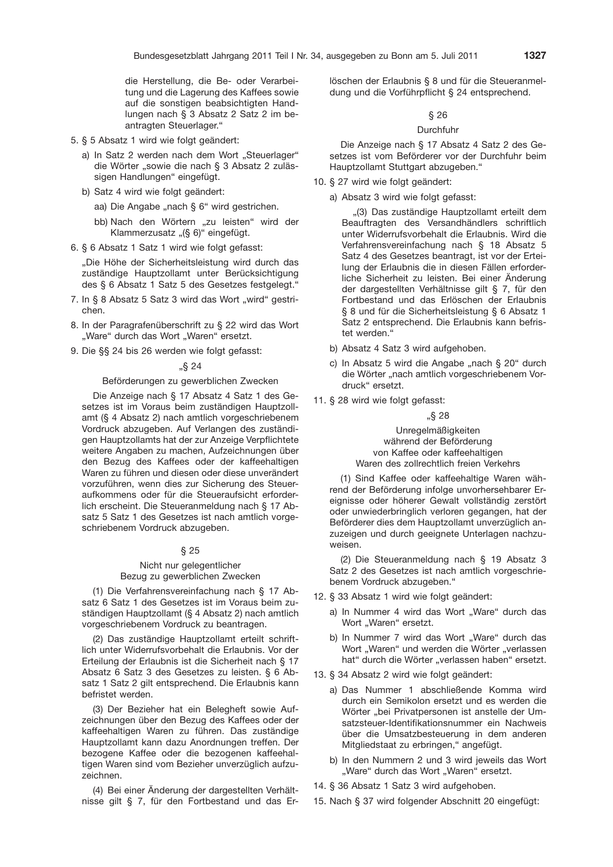 BGBl. 2011, Seite 1327 — Originalseite als Abbildung