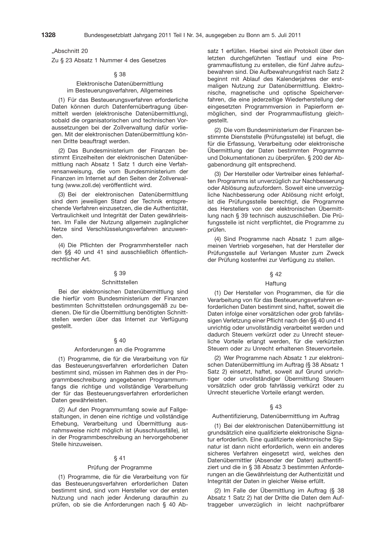 BGBl. 2011, Seite 1328 — Originalseite als Abbildung