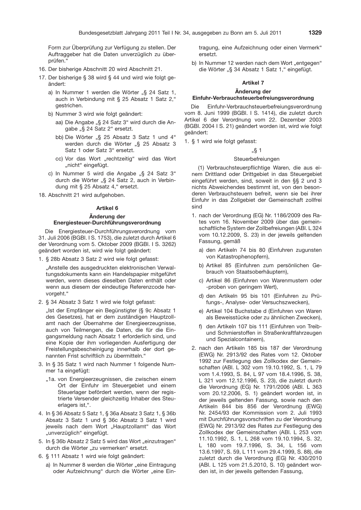 BGBl. 2011, Seite 1329 — Originalseite als Abbildung