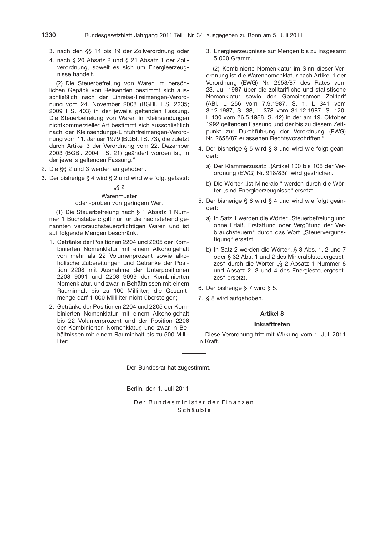 BGBl. 2011, Seite 1330 — Originalseite als Abbildung