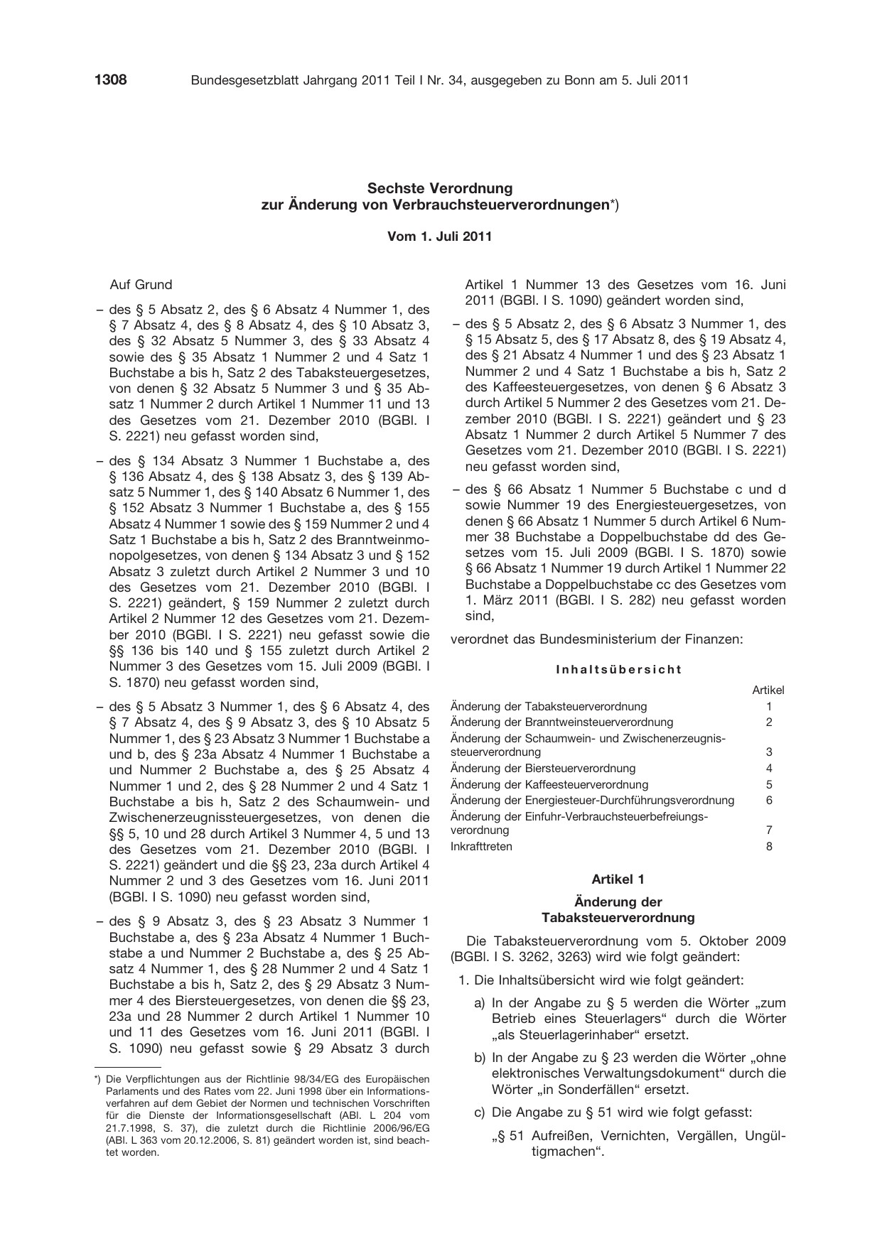 BGBl. 2011, Seite 1308 — Originalseite als Abbildung