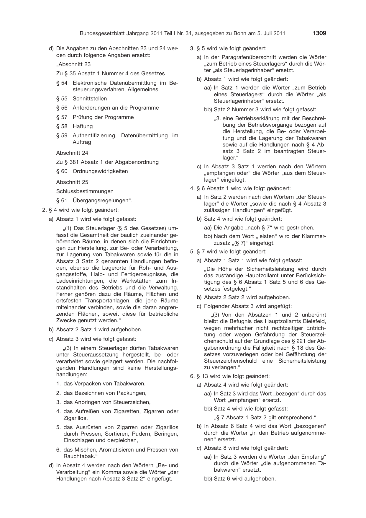 BGBl. 2011, Seite 1309 — Originalseite als Abbildung
