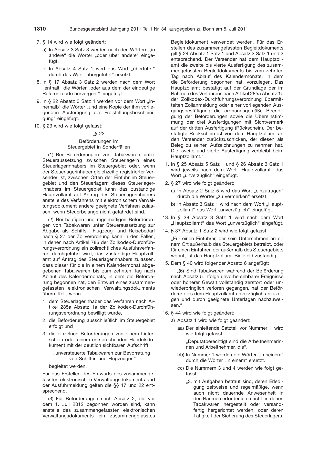 BGBl. 2011, Seite 1310 — Originalseite als Abbildung