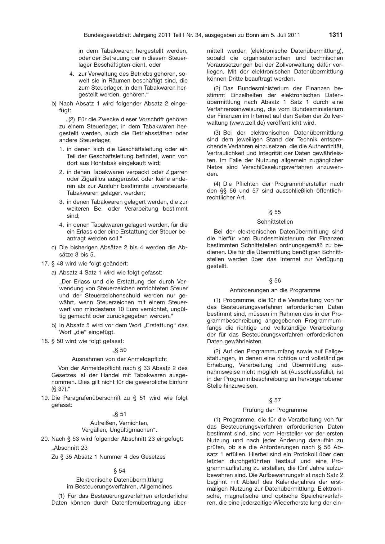 BGBl. 2011, Seite 1311 — Originalseite als Abbildung