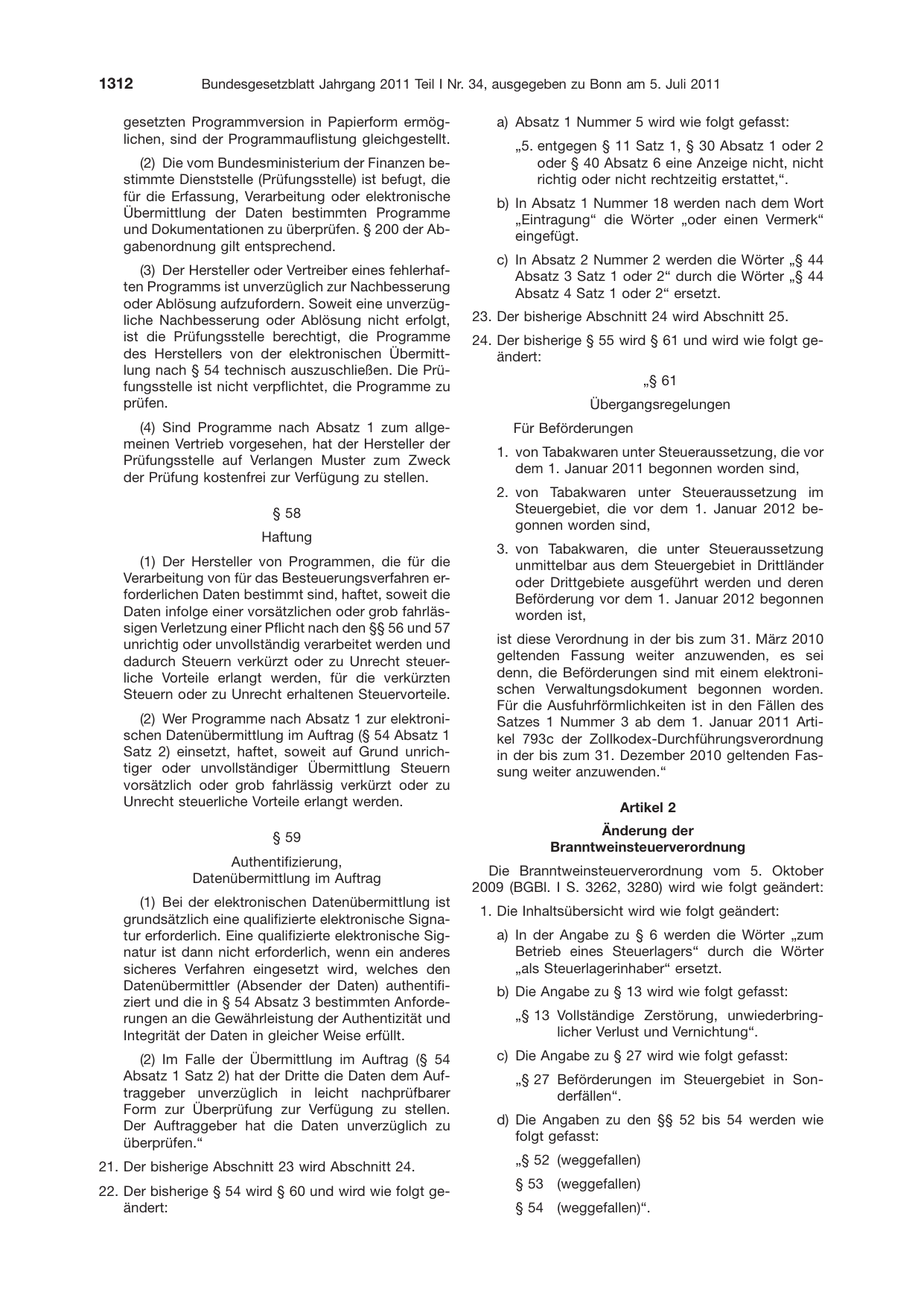 BGBl. 2011, Seite 1312 — Originalseite als Abbildung