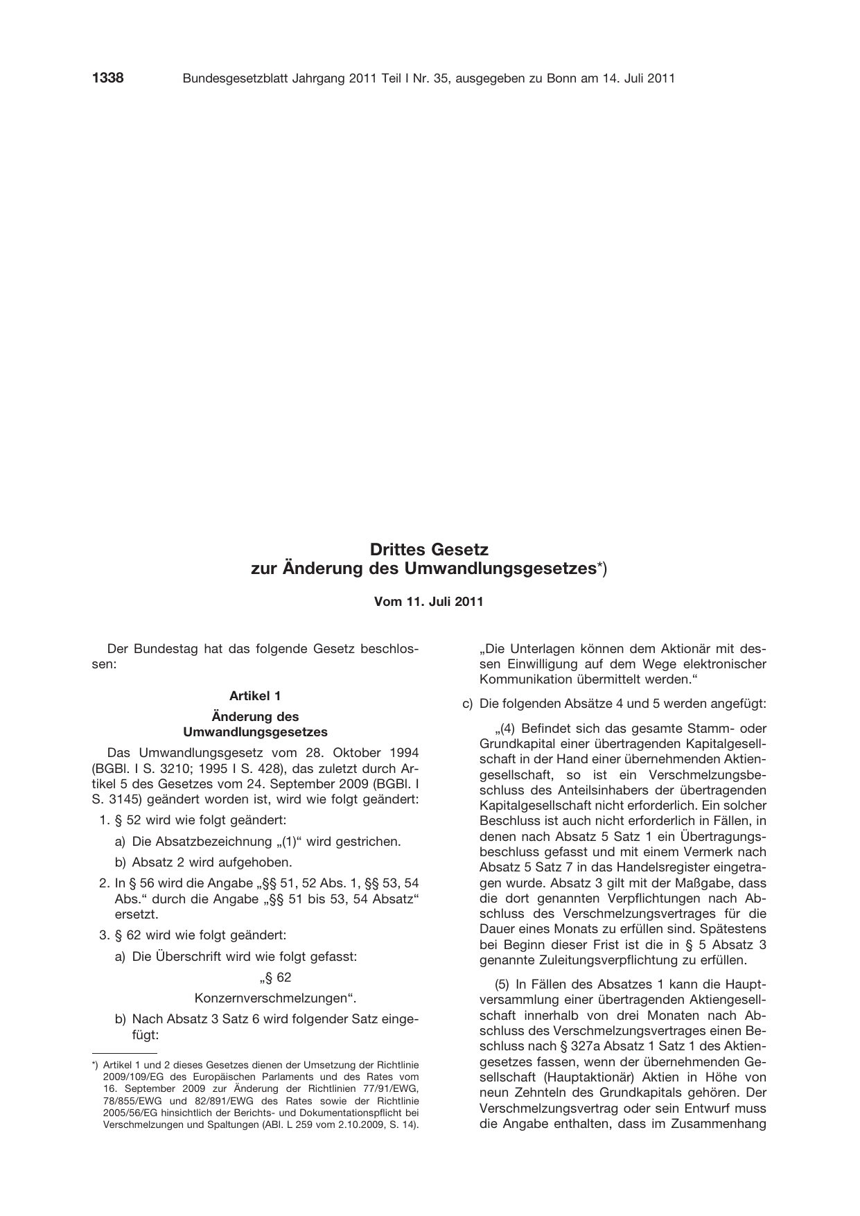 BGBl. 2011, Seite 1338 — Originalseite als Abbildung