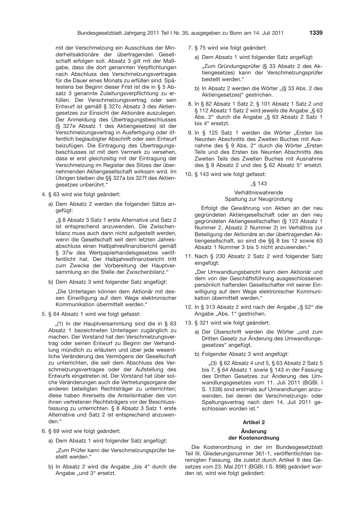 BGBl. 2011, Seite 1339 — Originalseite als Abbildung