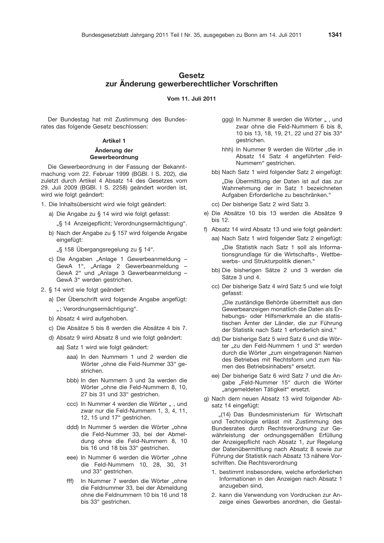 BGBl. 2011, Seite 1341 — Originalseite als Abbildung
