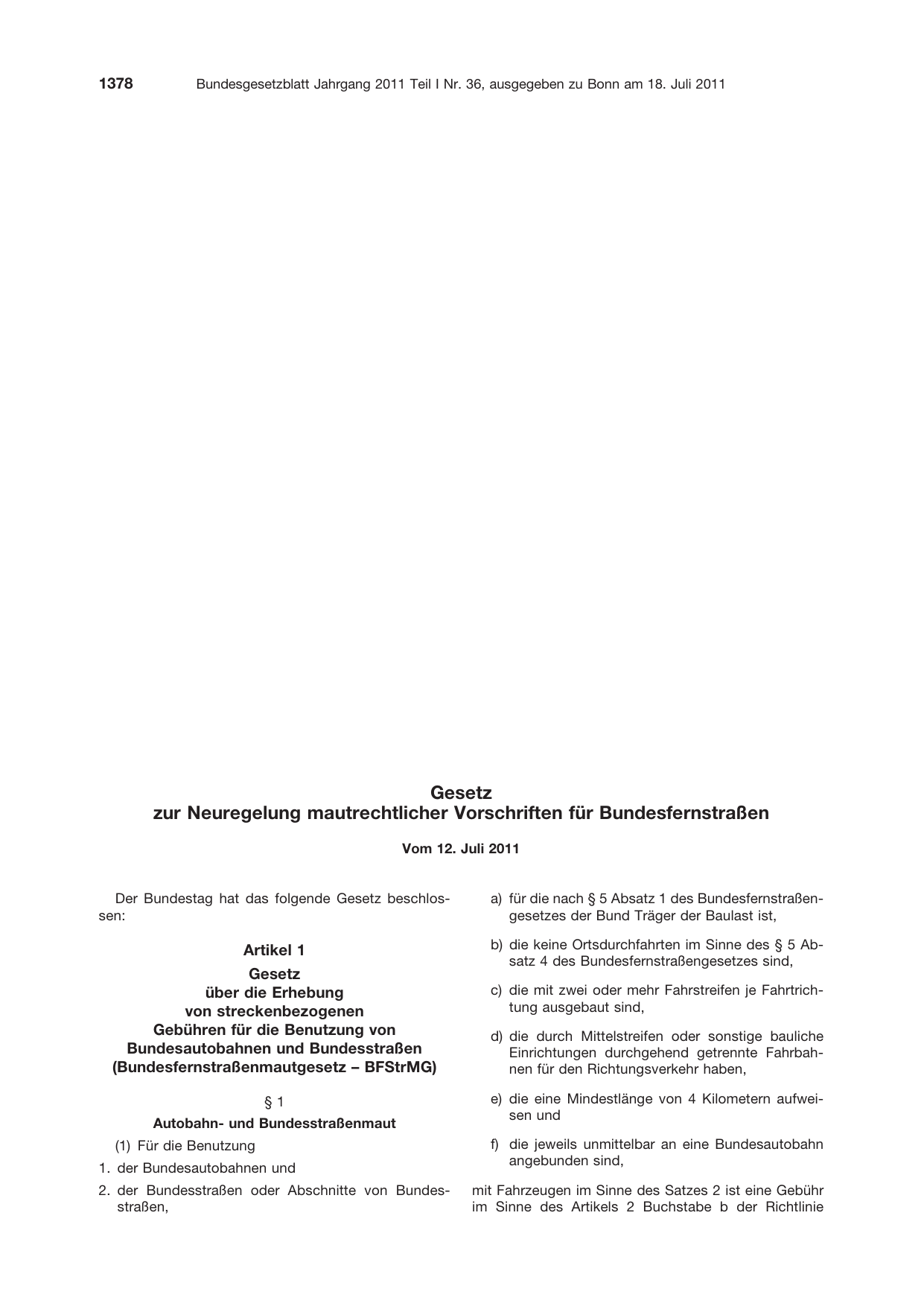 BGBl. 2011, Seite 1378 — Originalseite als Abbildung