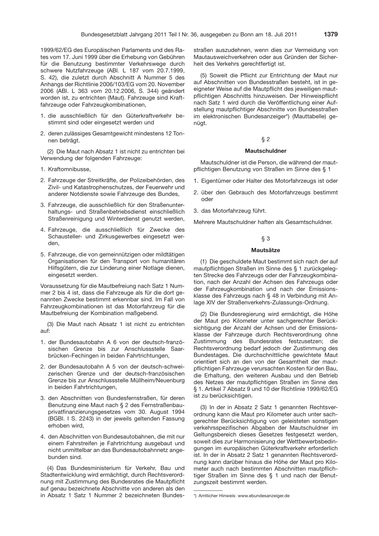 BGBl. 2011, Seite 1379 — Originalseite als Abbildung