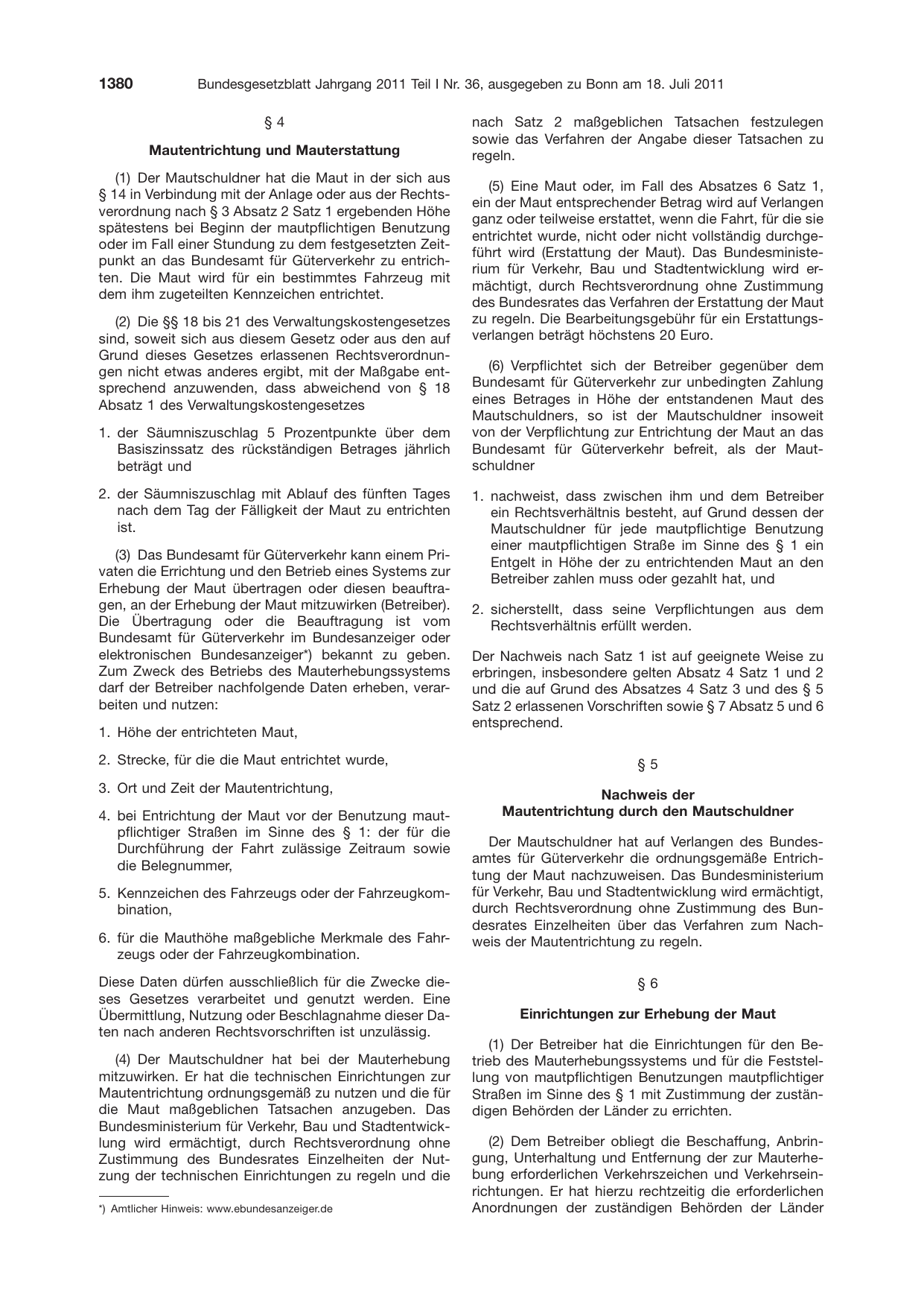 BGBl. 2011, Seite 1380 — Originalseite als Abbildung