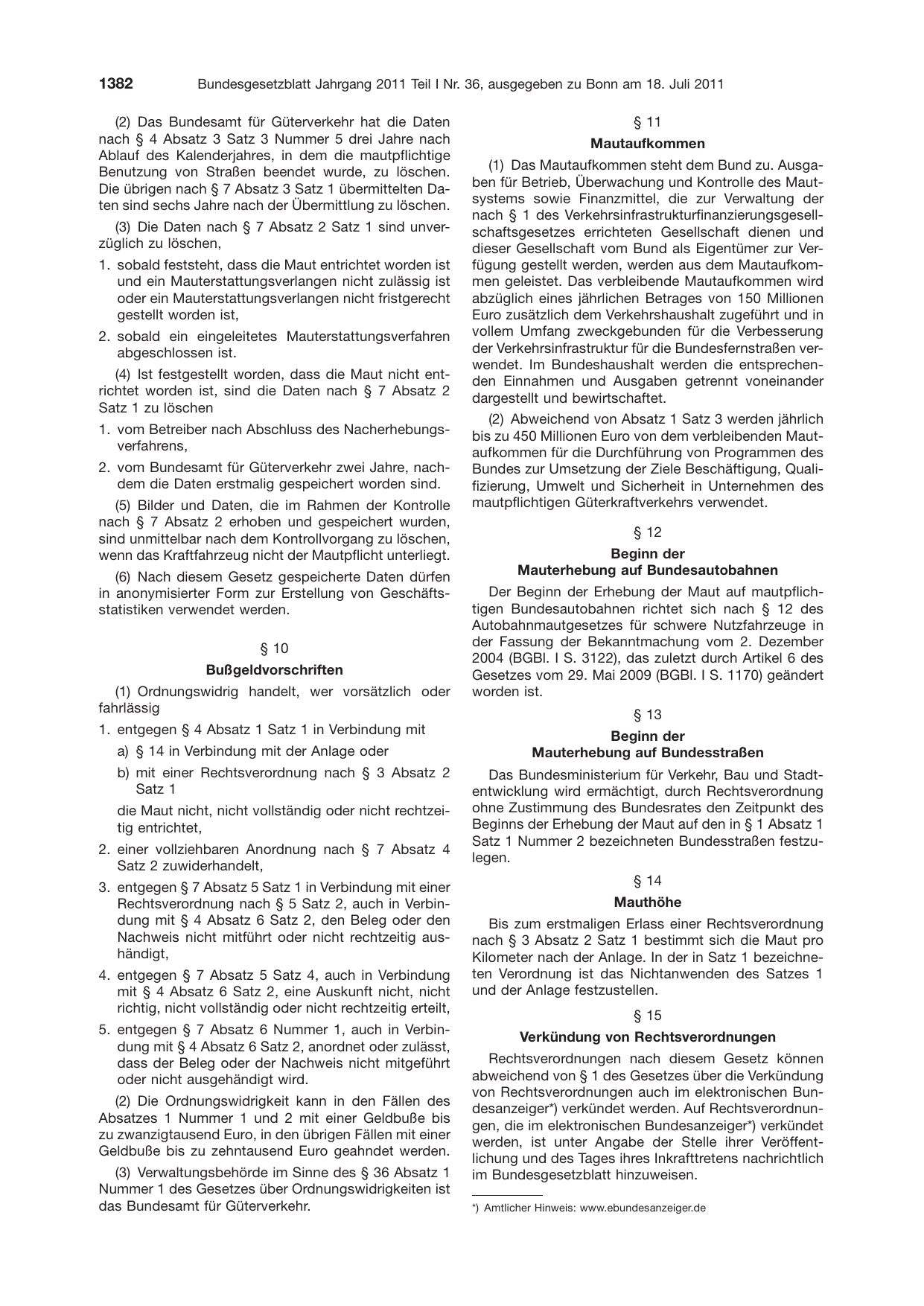 BGBl. 2011, Seite 1382 — Originalseite als Abbildung