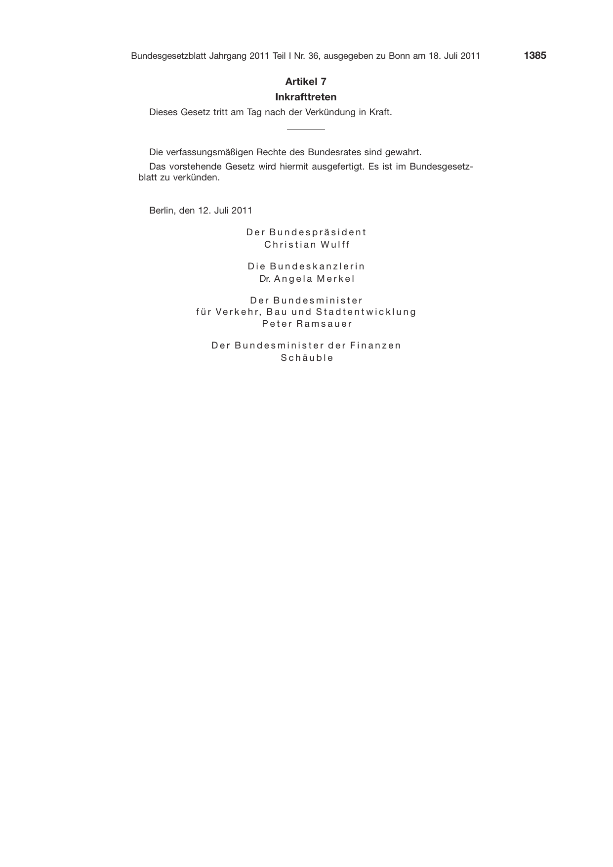 BGBl. 2011, Seite 1385 — Originalseite als Abbildung