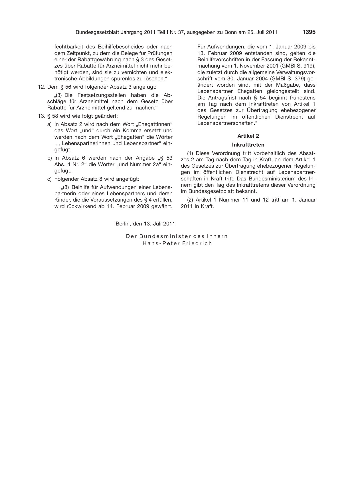 BGBl. 2011, Seite 1395 — Originalseite als Abbildung