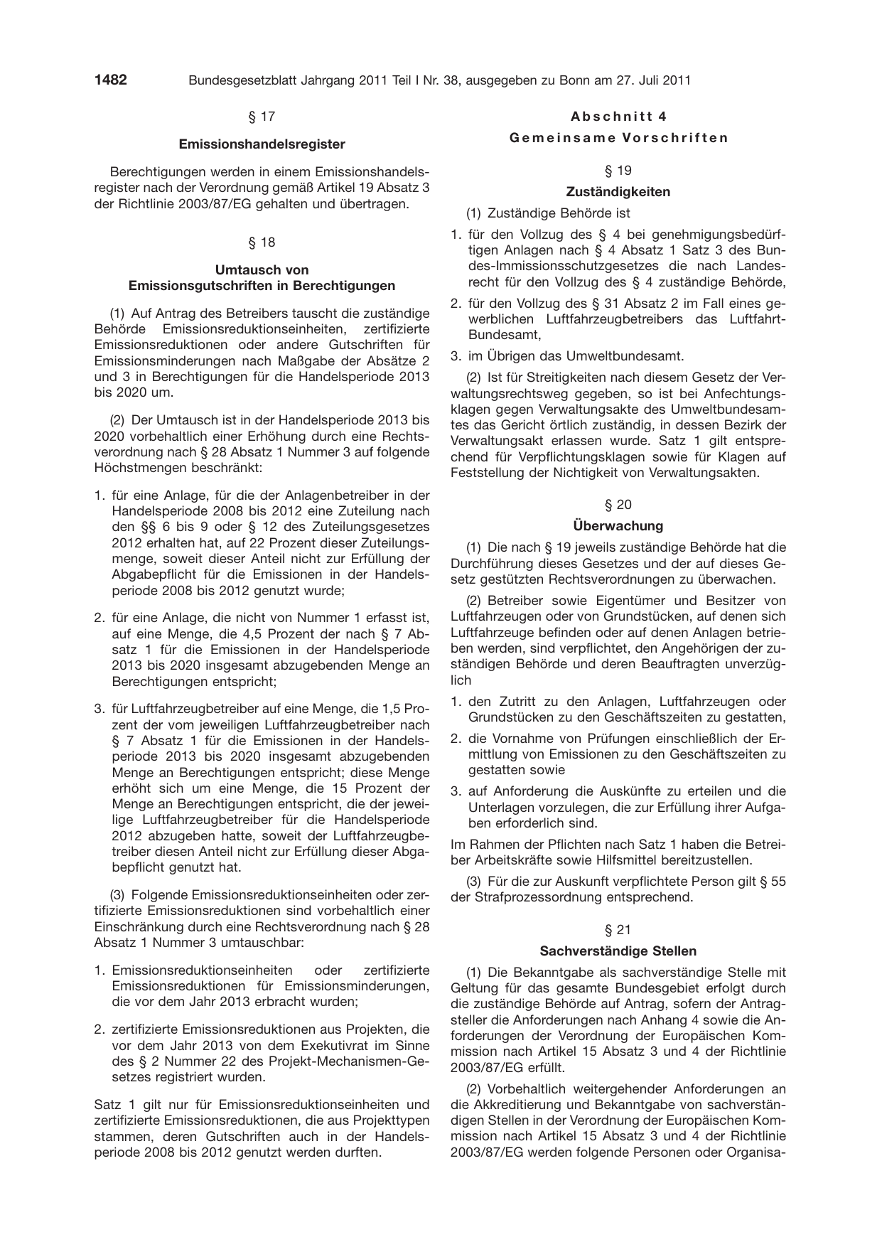 BGBl. 2011, Seite 1482 — Originalseite als Abbildung
