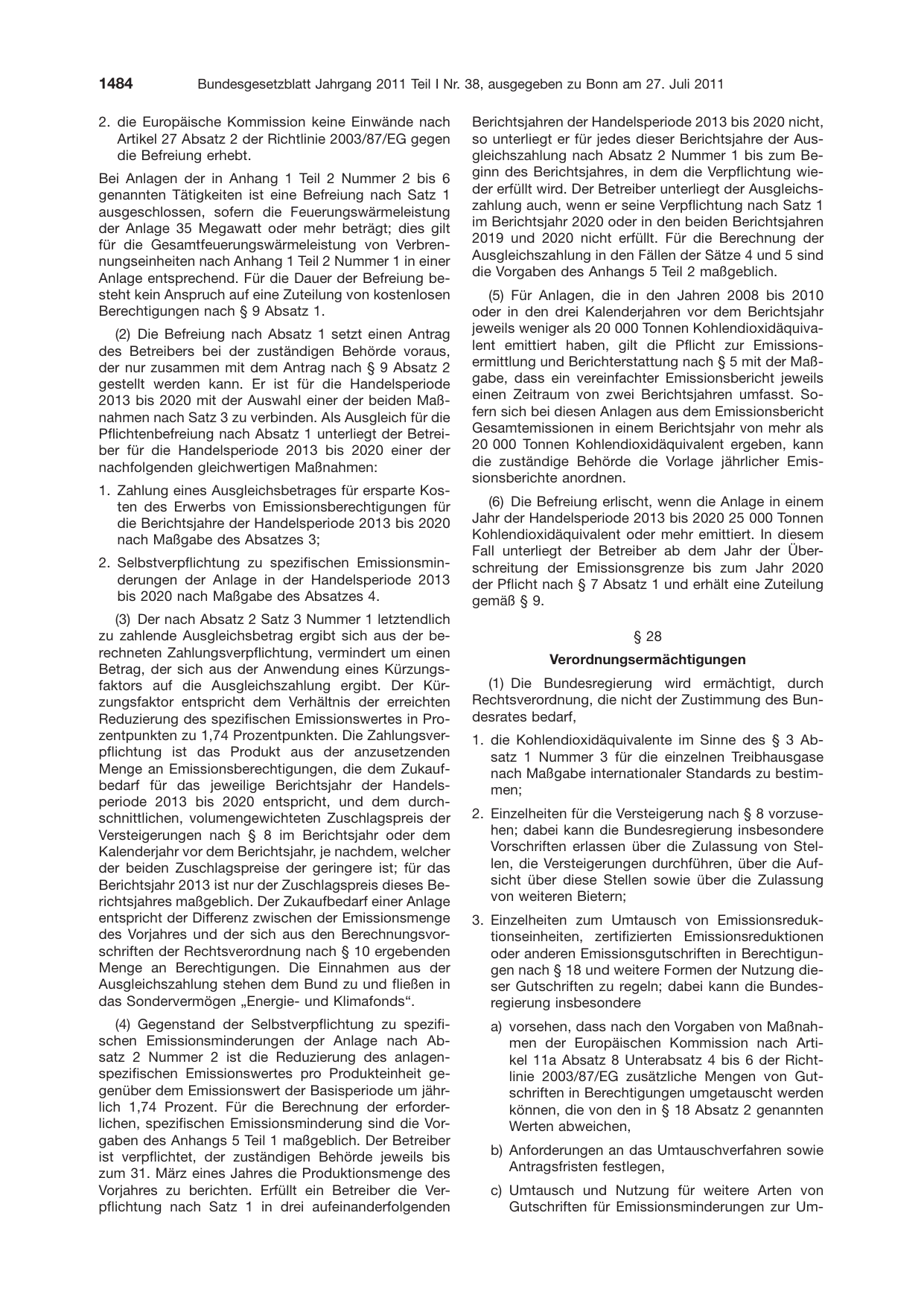 BGBl. 2011, Seite 1484 — Originalseite als Abbildung