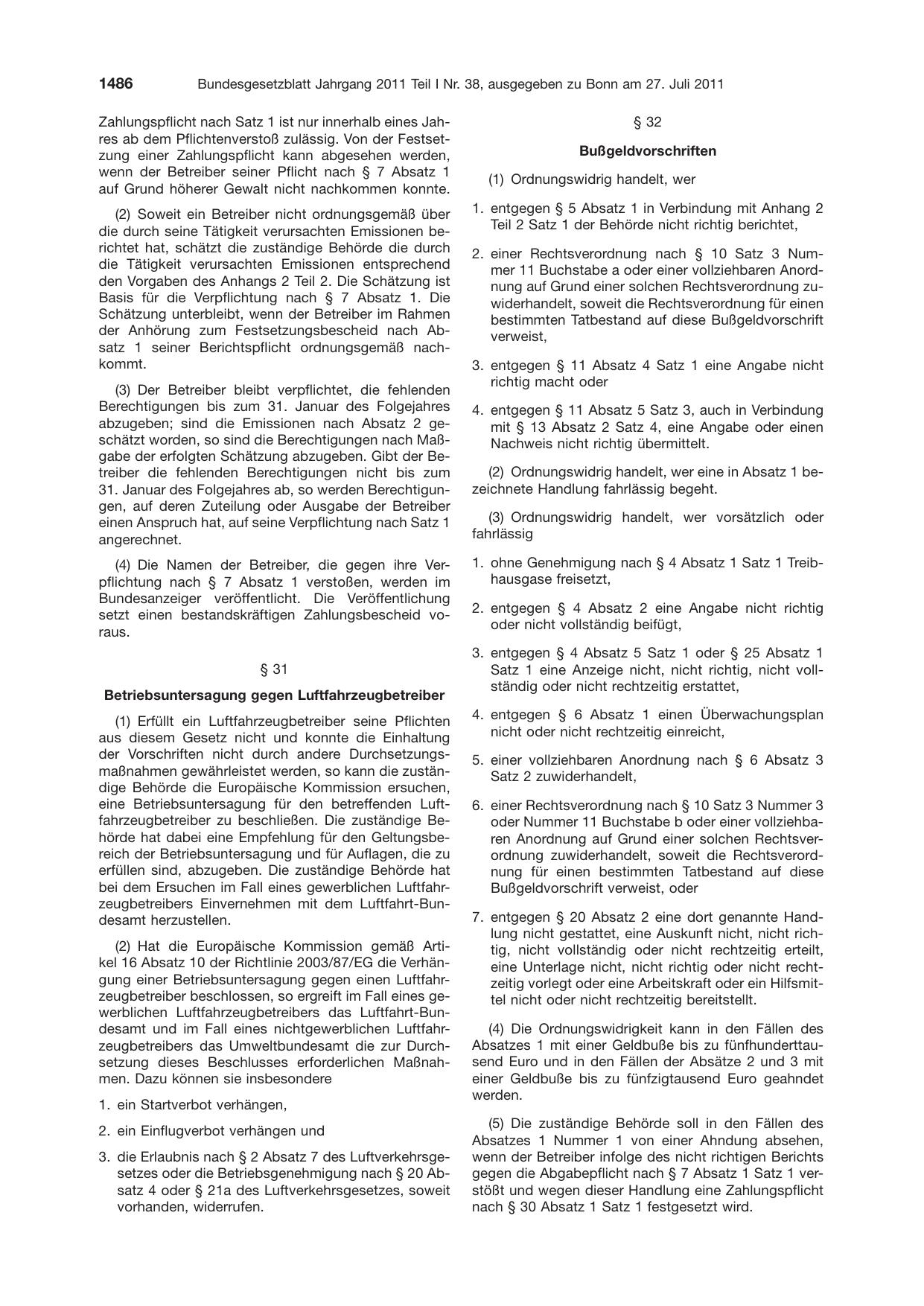 BGBl. 2011, Seite 1486 — Originalseite als Abbildung