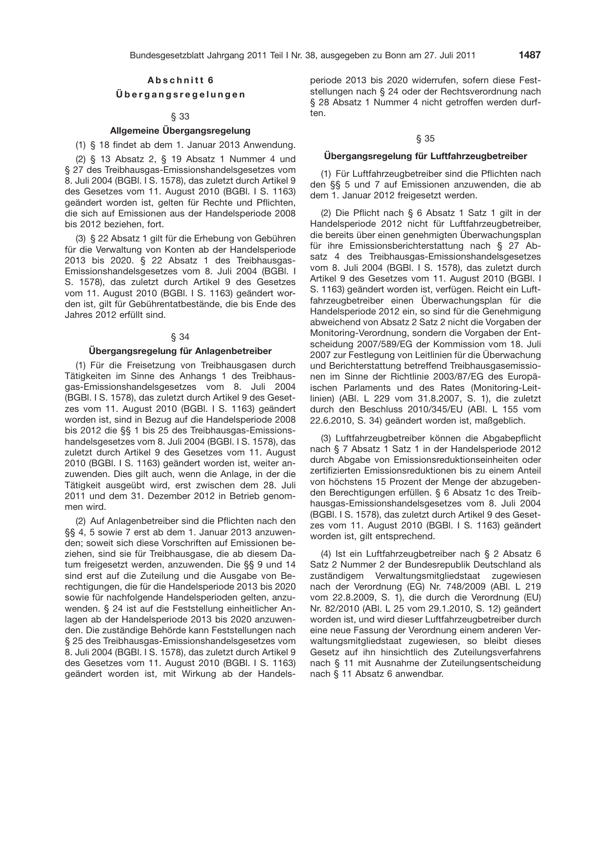 BGBl. 2011, Seite 1487 — Originalseite als Abbildung
