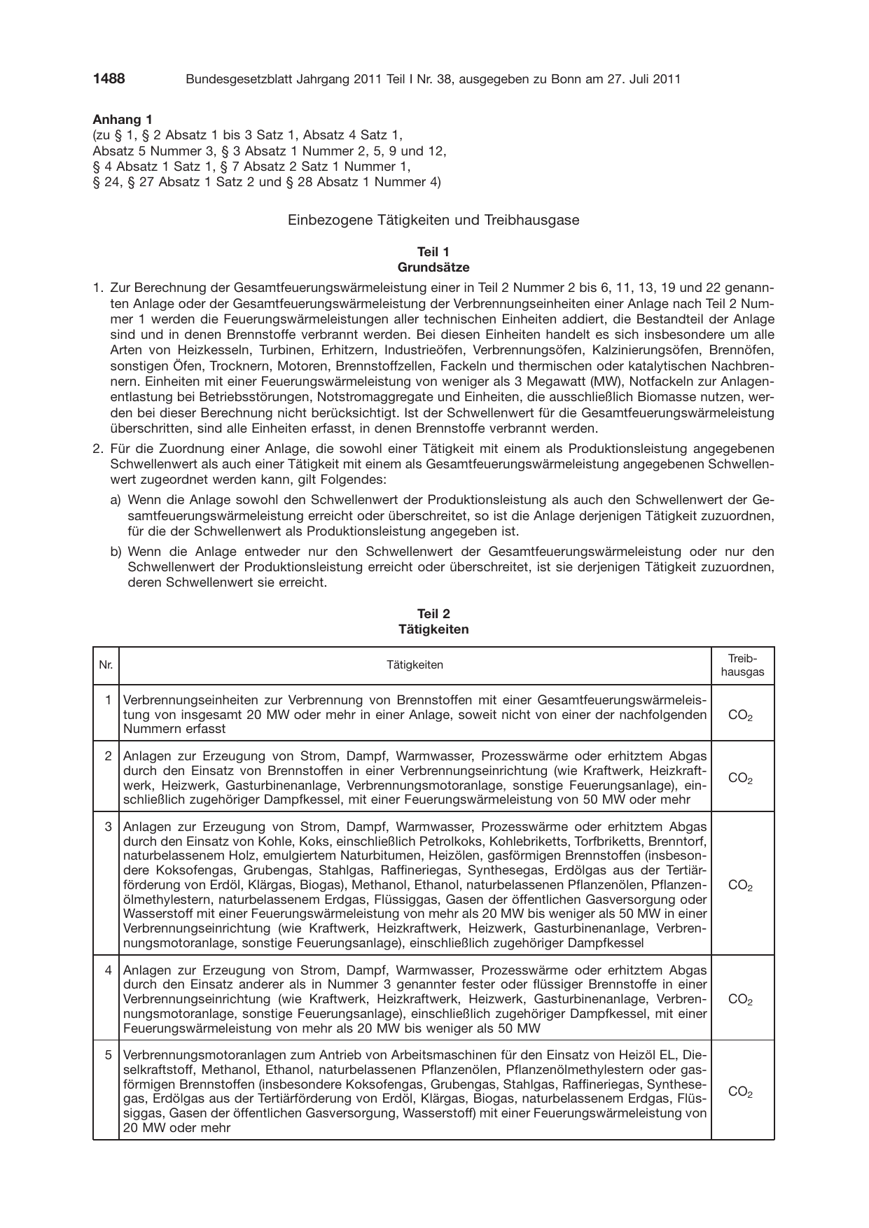 BGBl. 2011, Seite 1488 — Originalseite als Abbildung