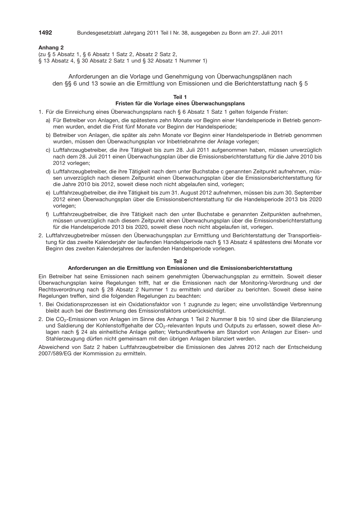 BGBl. 2011, Seite 1492 — Originalseite als Abbildung