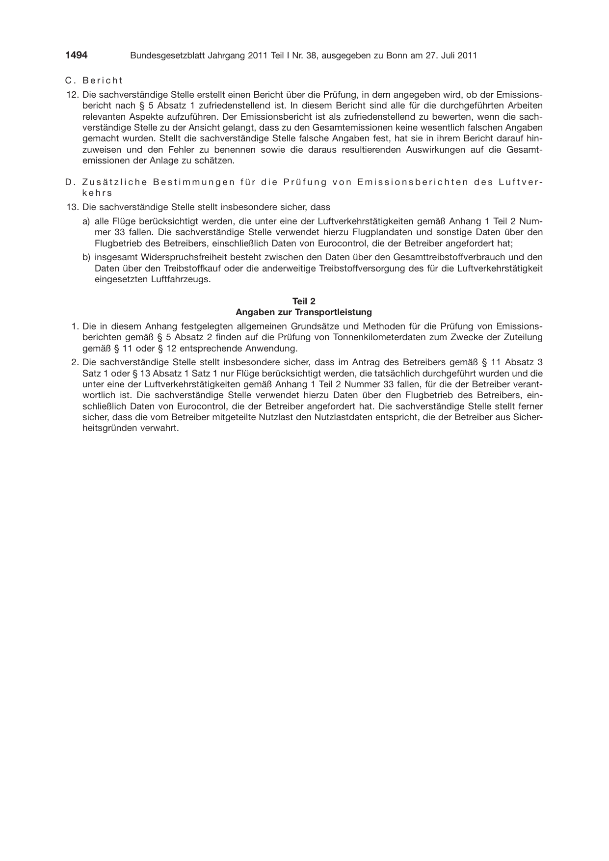BGBl. 2011, Seite 1494 — Originalseite als Abbildung
