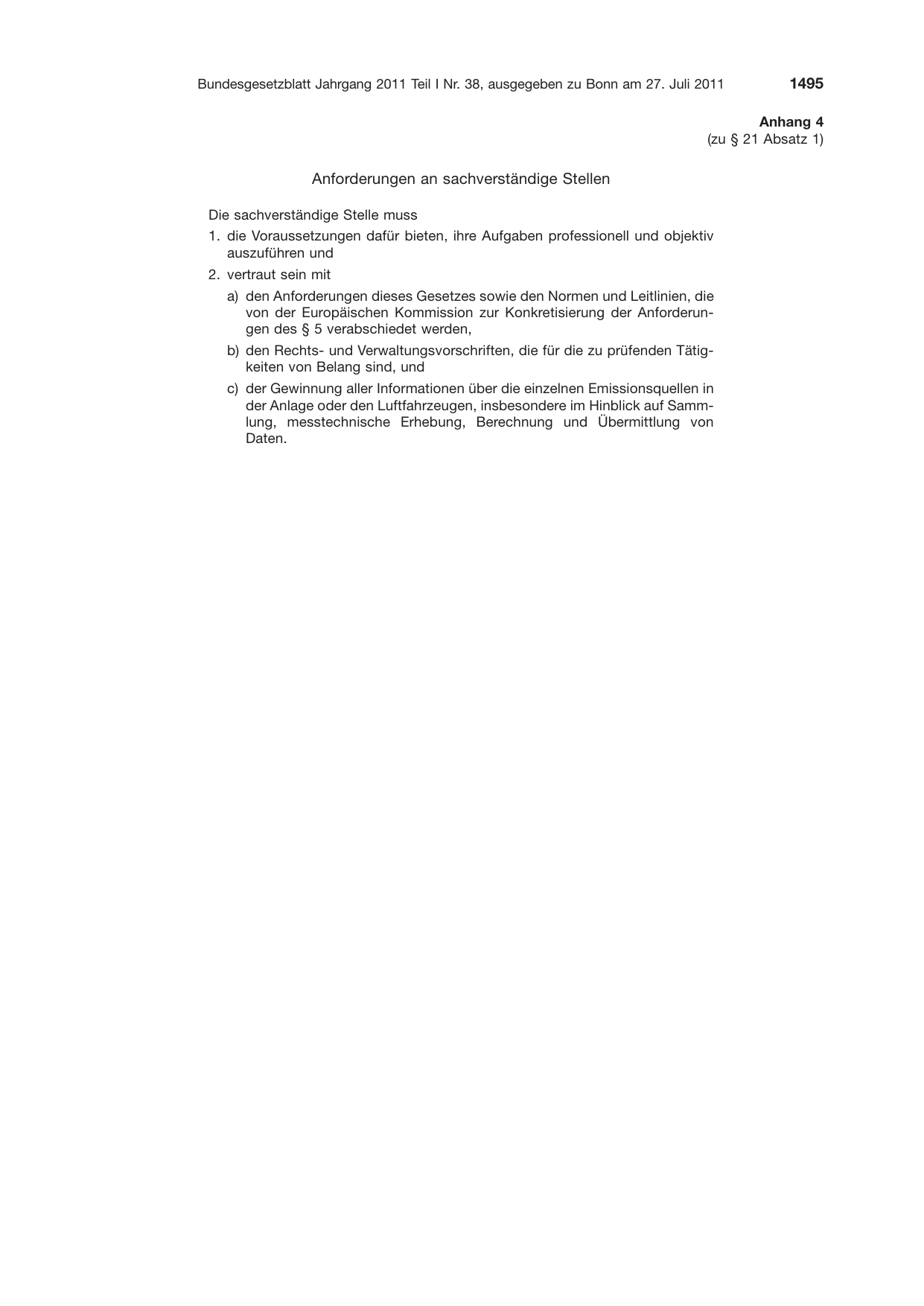 BGBl. 2011, Seite 1495 — Originalseite als Abbildung
