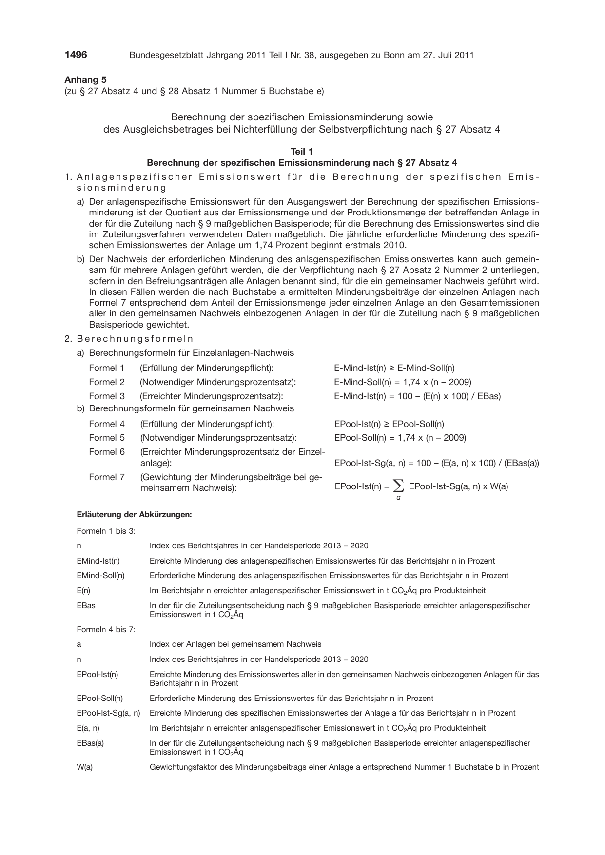 BGBl. 2011, Seite 1496 — Originalseite als Abbildung