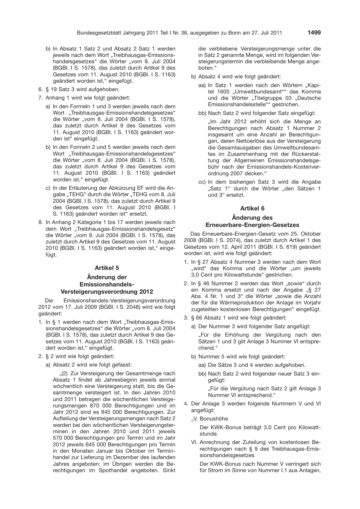 BGBl. 2011, Seite 1499 — Originalseite als Abbildung