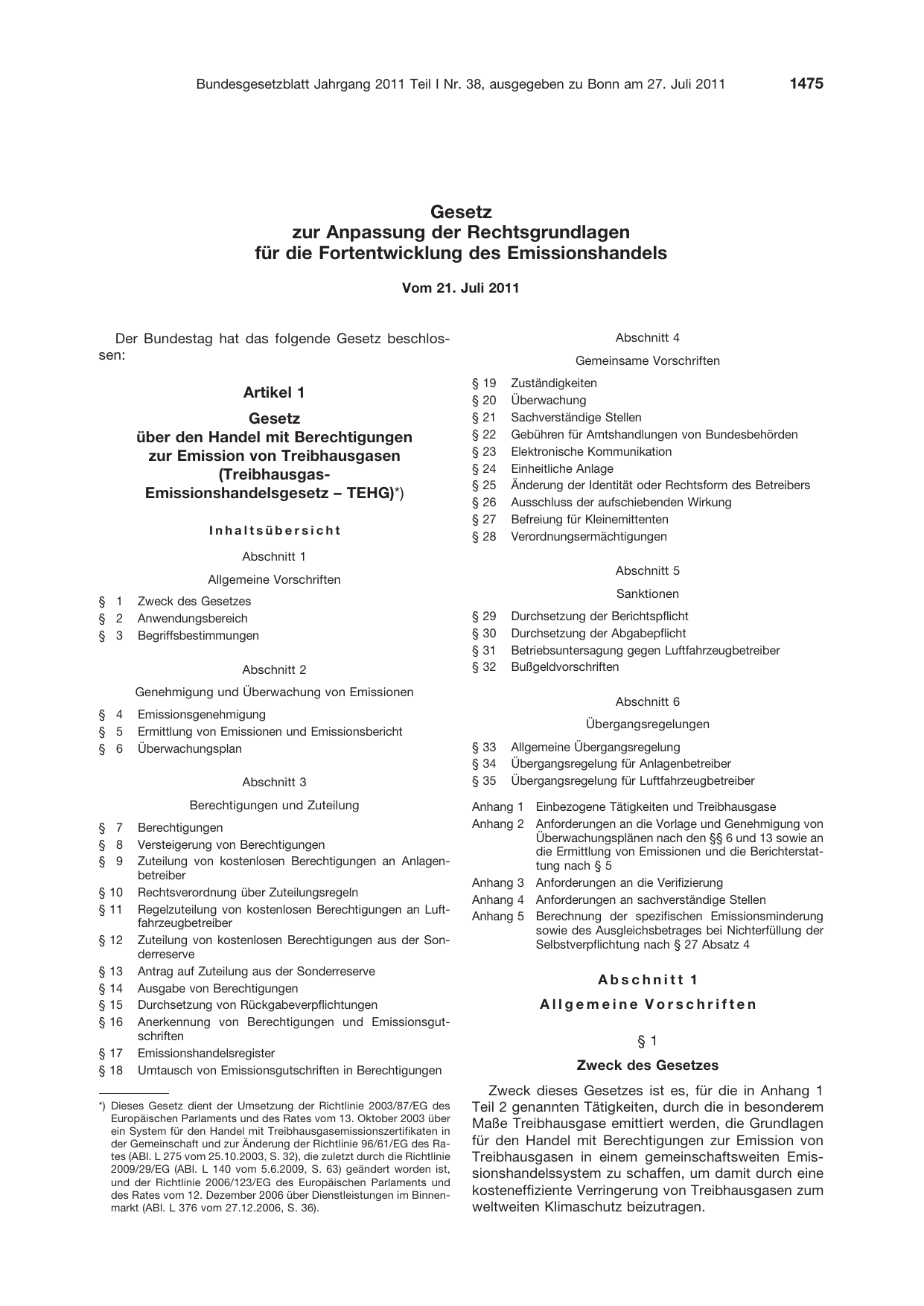 BGBl. 2011, Seite 1475 — Originalseite als Abbildung