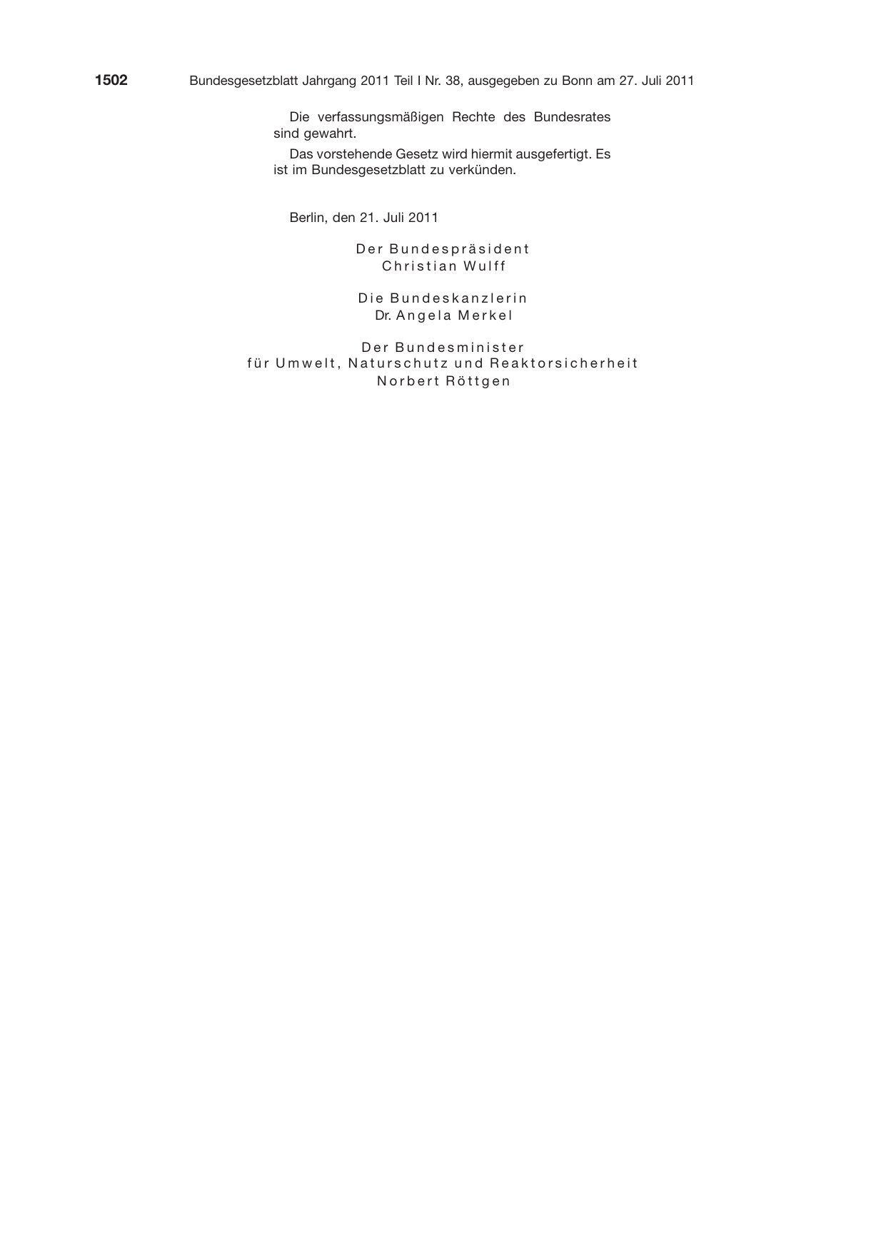 BGBl. 2011, Seite 1502 — Originalseite als Abbildung