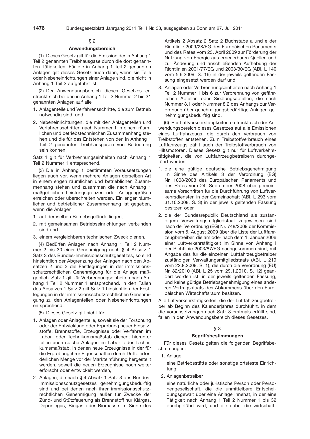 BGBl. 2011, Seite 1476 — Originalseite als Abbildung