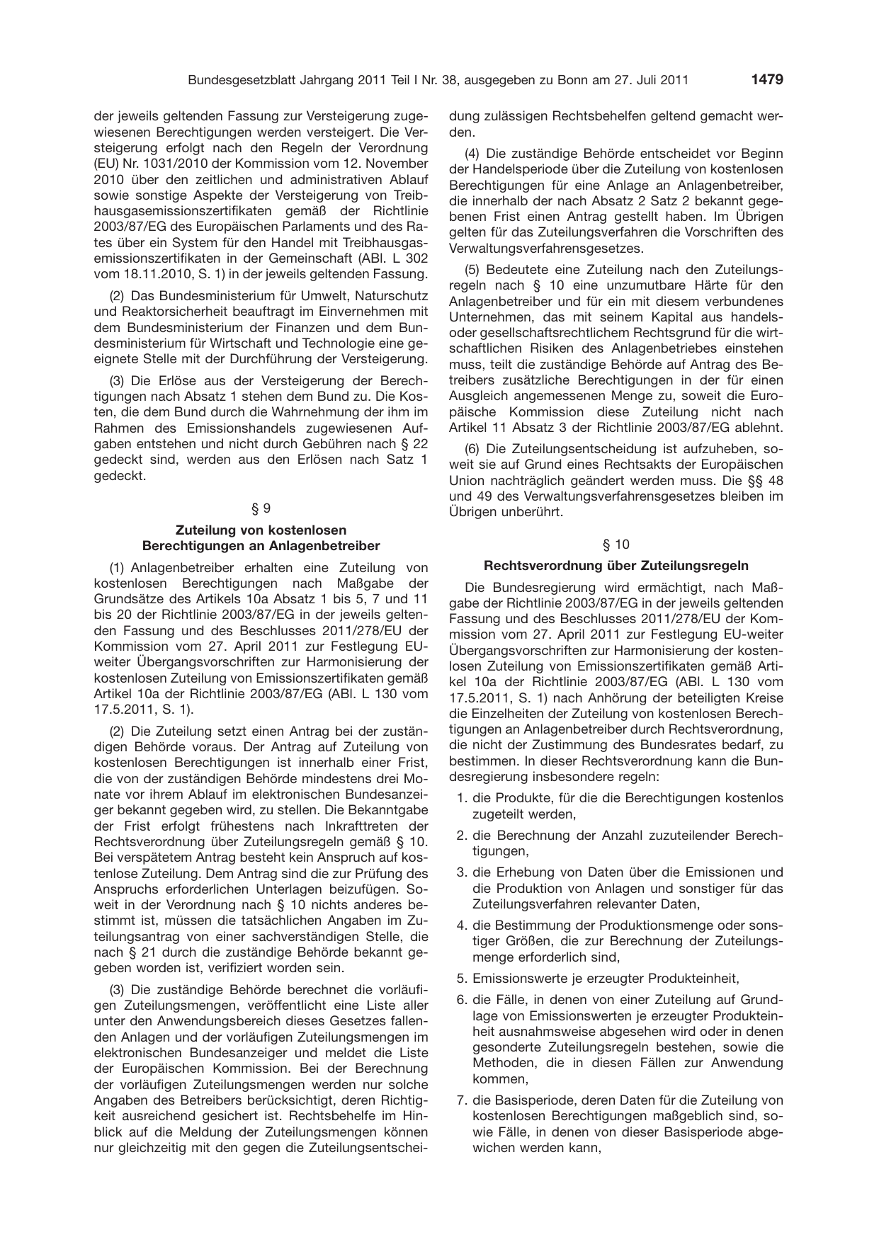 BGBl. 2011, Seite 1479 — Originalseite als Abbildung