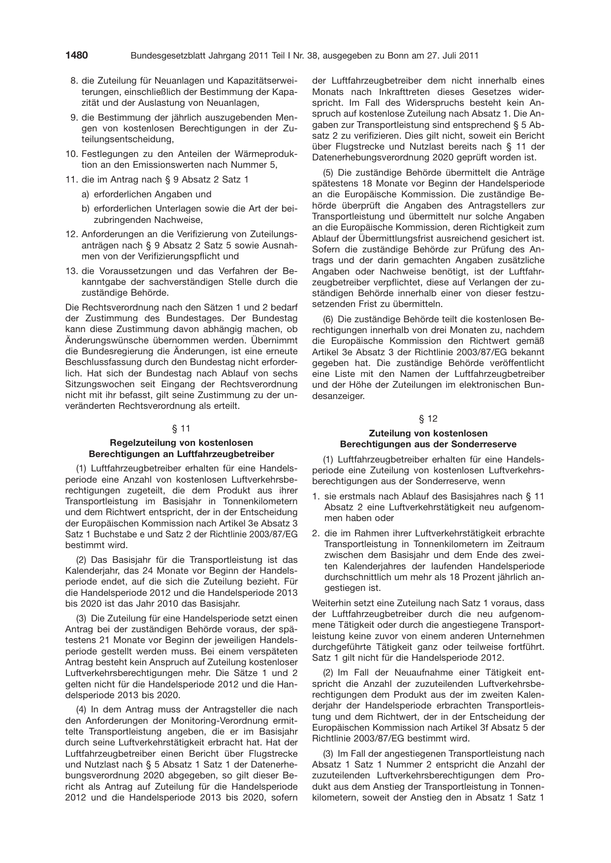 BGBl. 2011, Seite 1480 — Originalseite als Abbildung