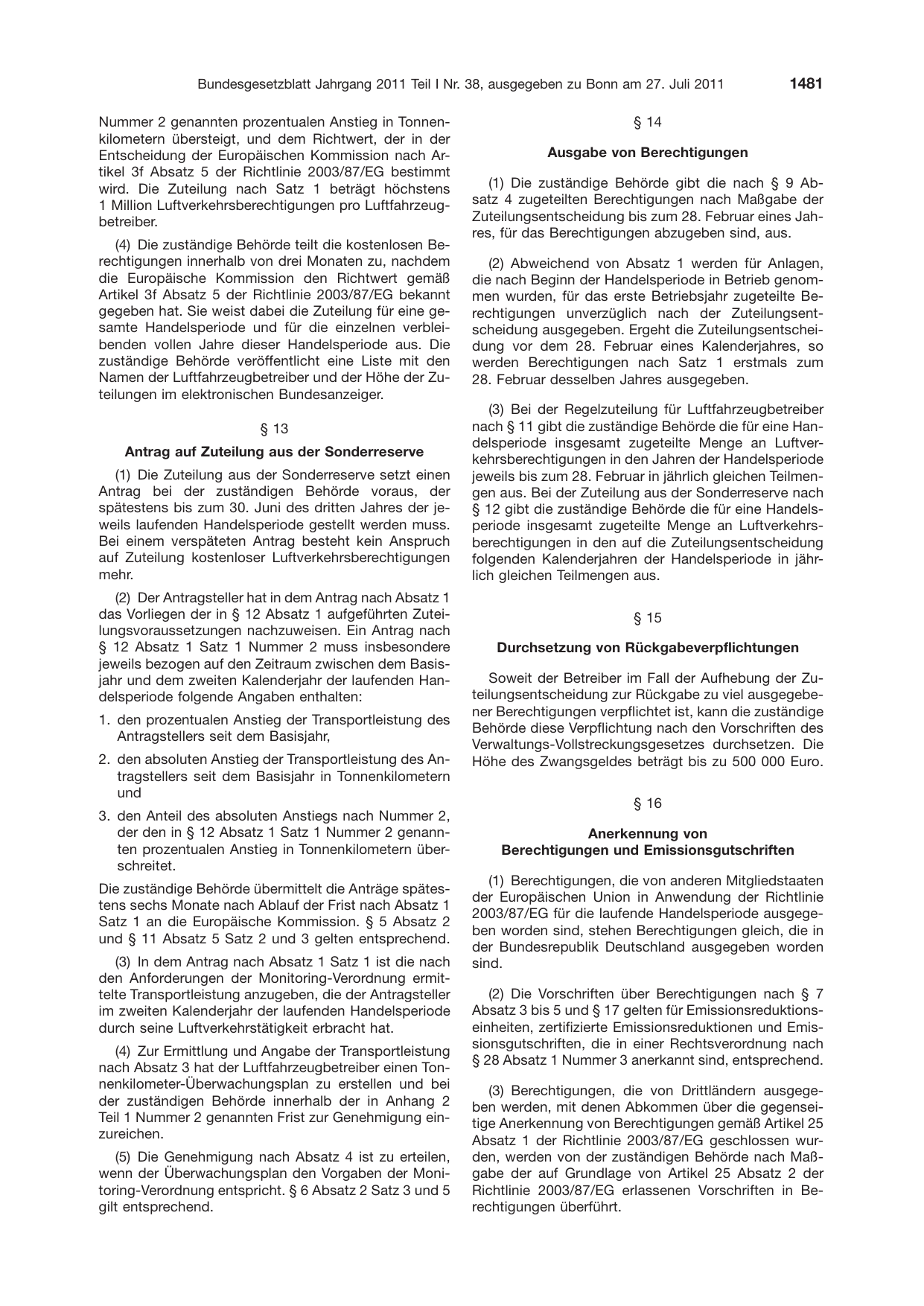 BGBl. 2011, Seite 1481 — Originalseite als Abbildung