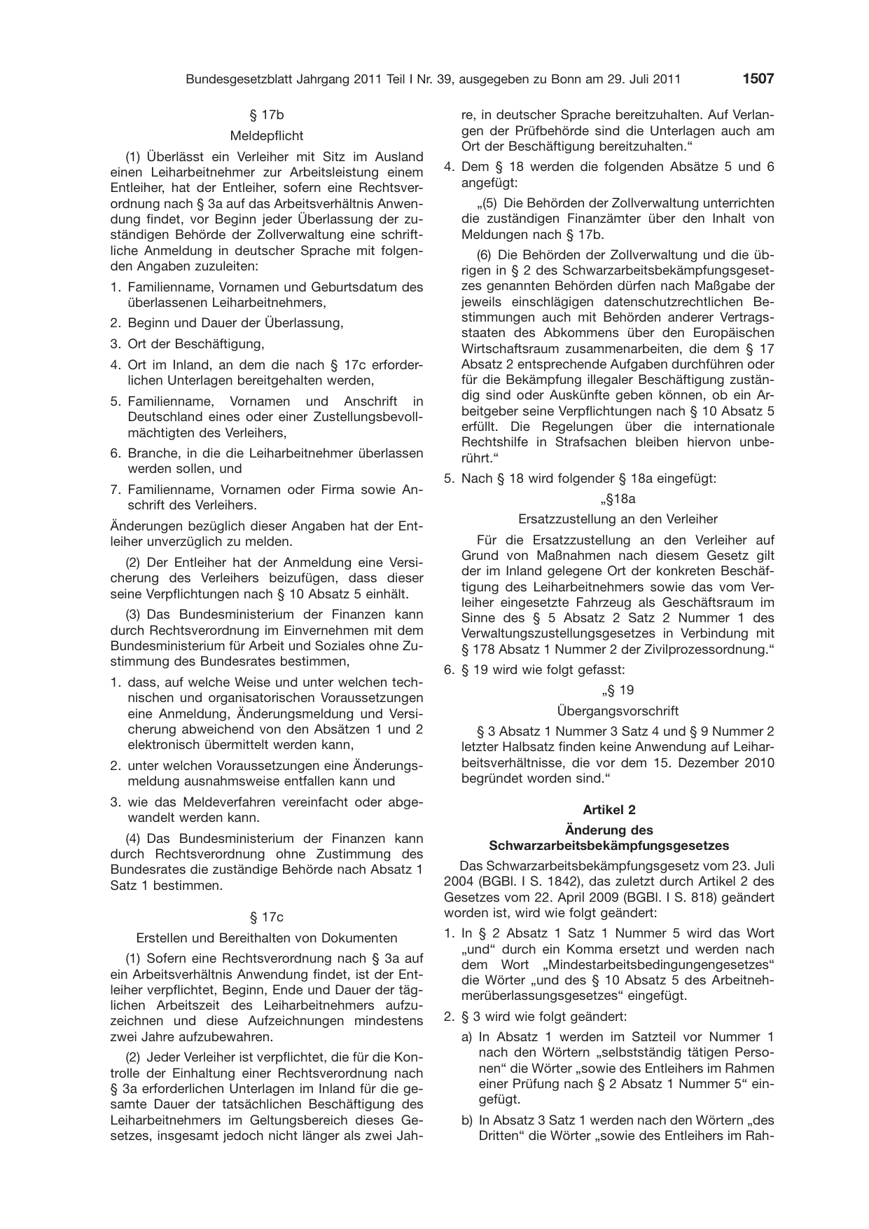 BGBl. 2011, Seite 1507 — Originalseite als Abbildung