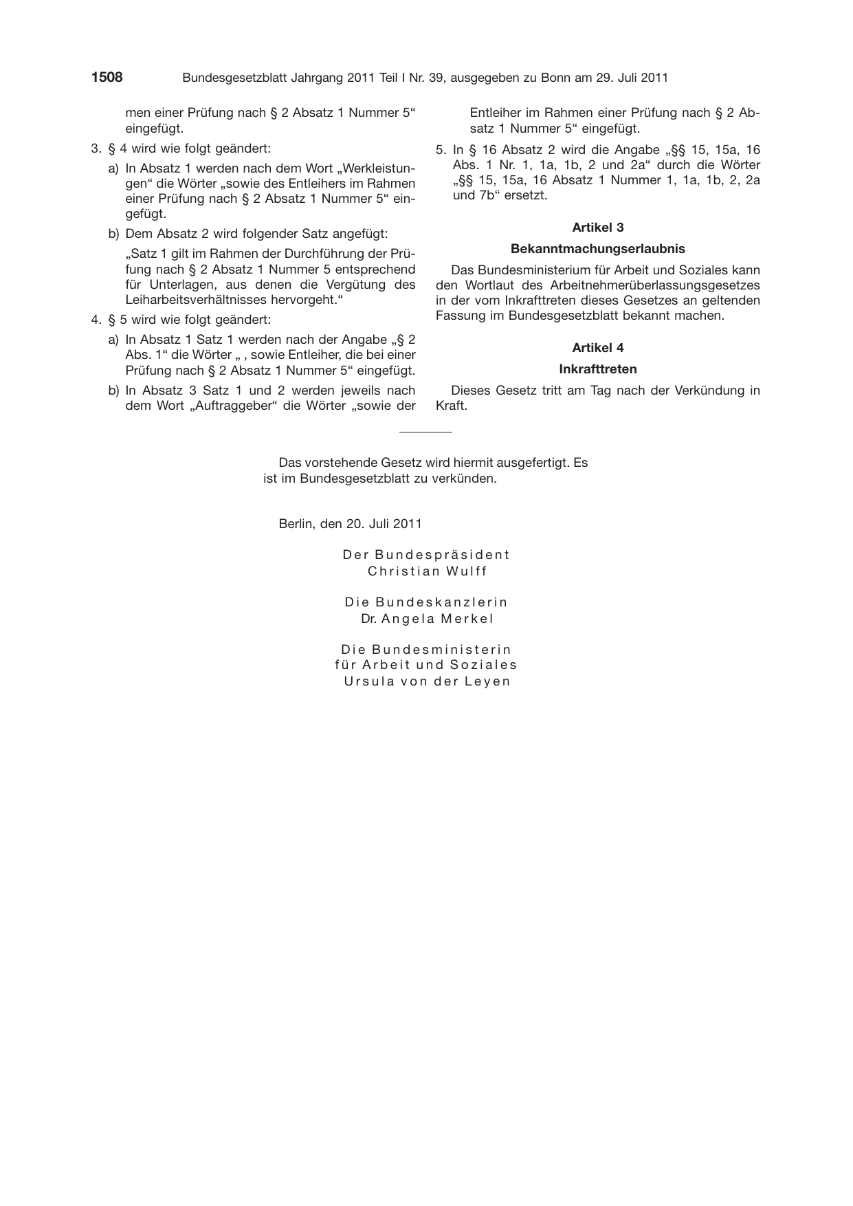 BGBl. 2011, Seite 1508 — Originalseite als Abbildung