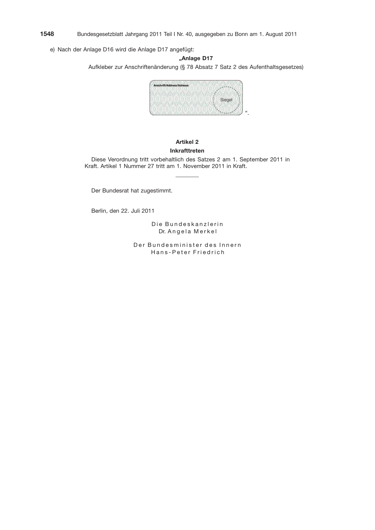 BGBl. 2011, Seite 1548 — Originalseite als Abbildung